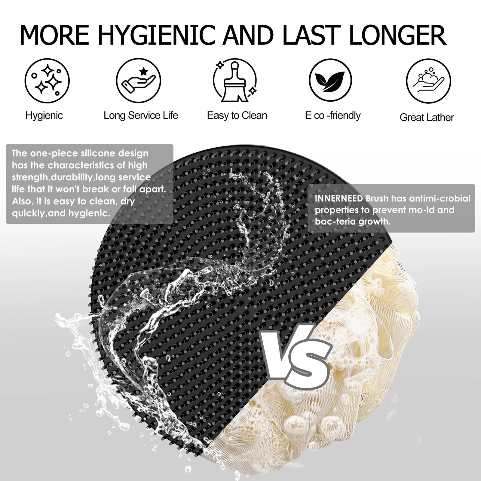 Food-Grade Soft Silicone Body Scrubber Shower Brush Handheld Cleansing Skin B...