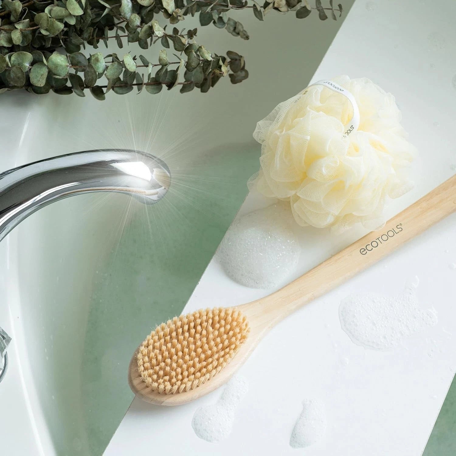 Bath Bristle Brush, Bath Brush with Long Handle, Cleanse Back & Hard-To