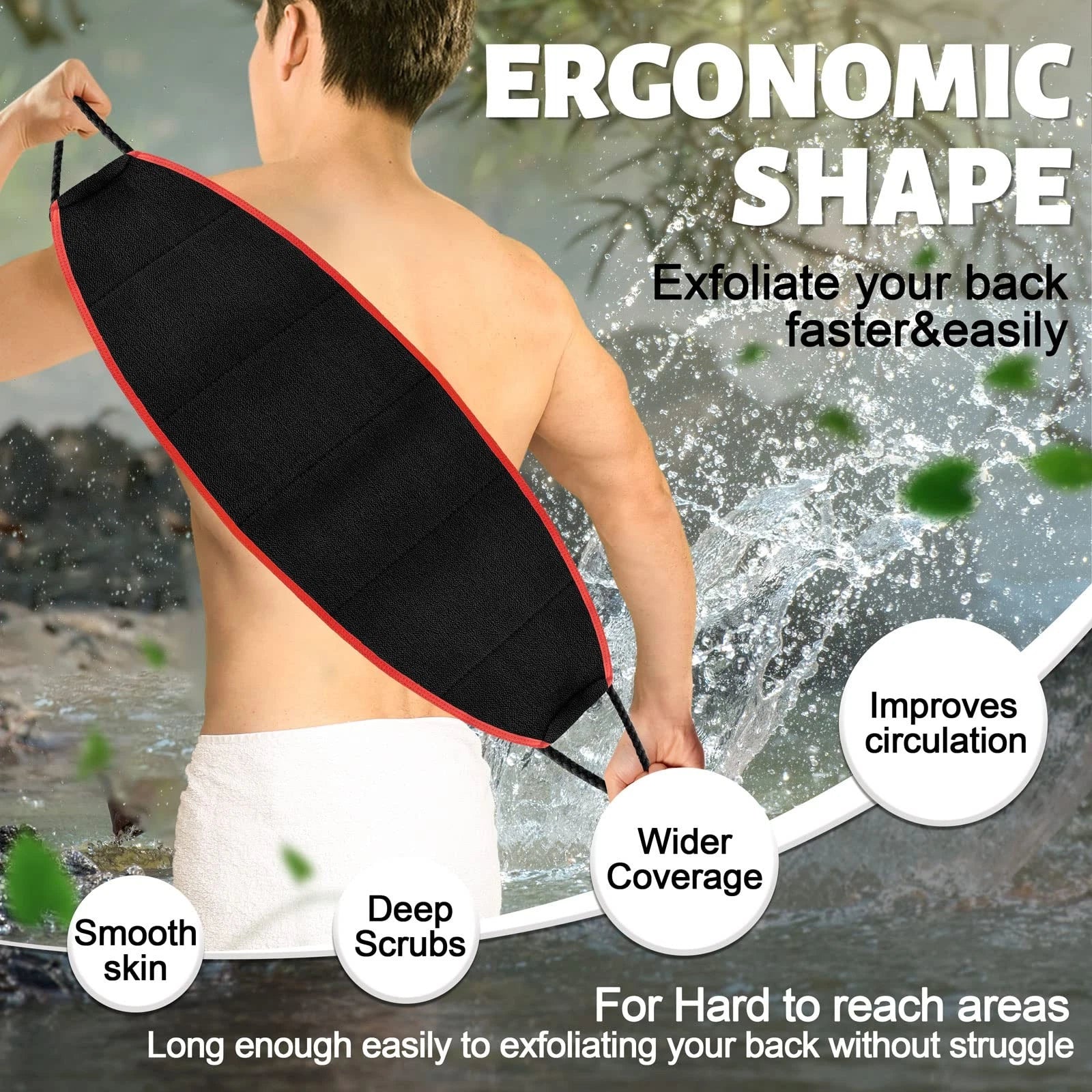 Exfoliating Body Scrubber with Handles Back Washer Back Scrubber for Shower B...