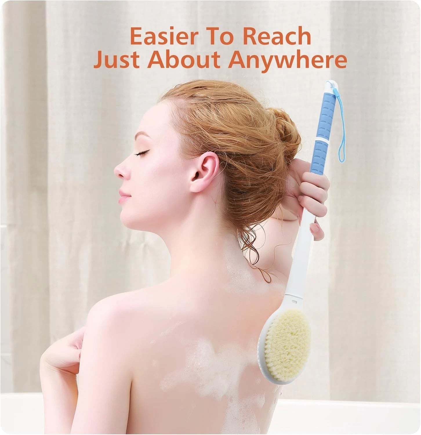 Shower Brush with Soft and Stiff Bristles,20.5" Extra Long Handle Dual-Sided ...