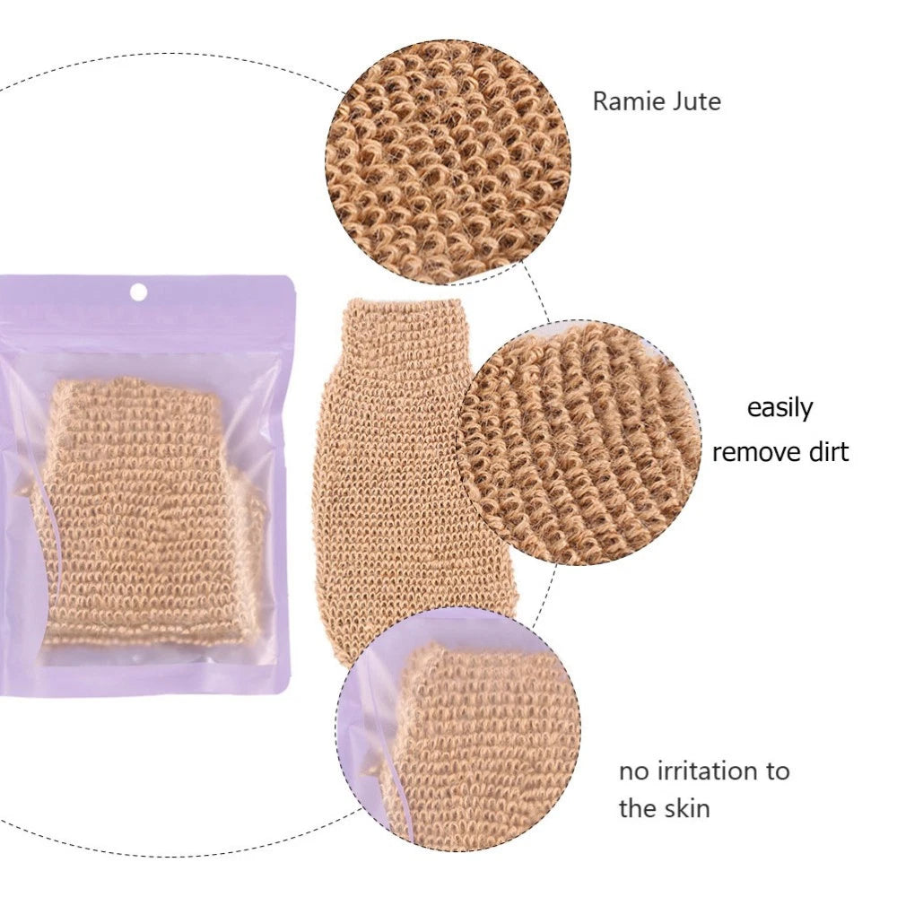 2Pcs Bath Glove Exfoliating Scrubber Mitts Ramie Jute Spa Gloves