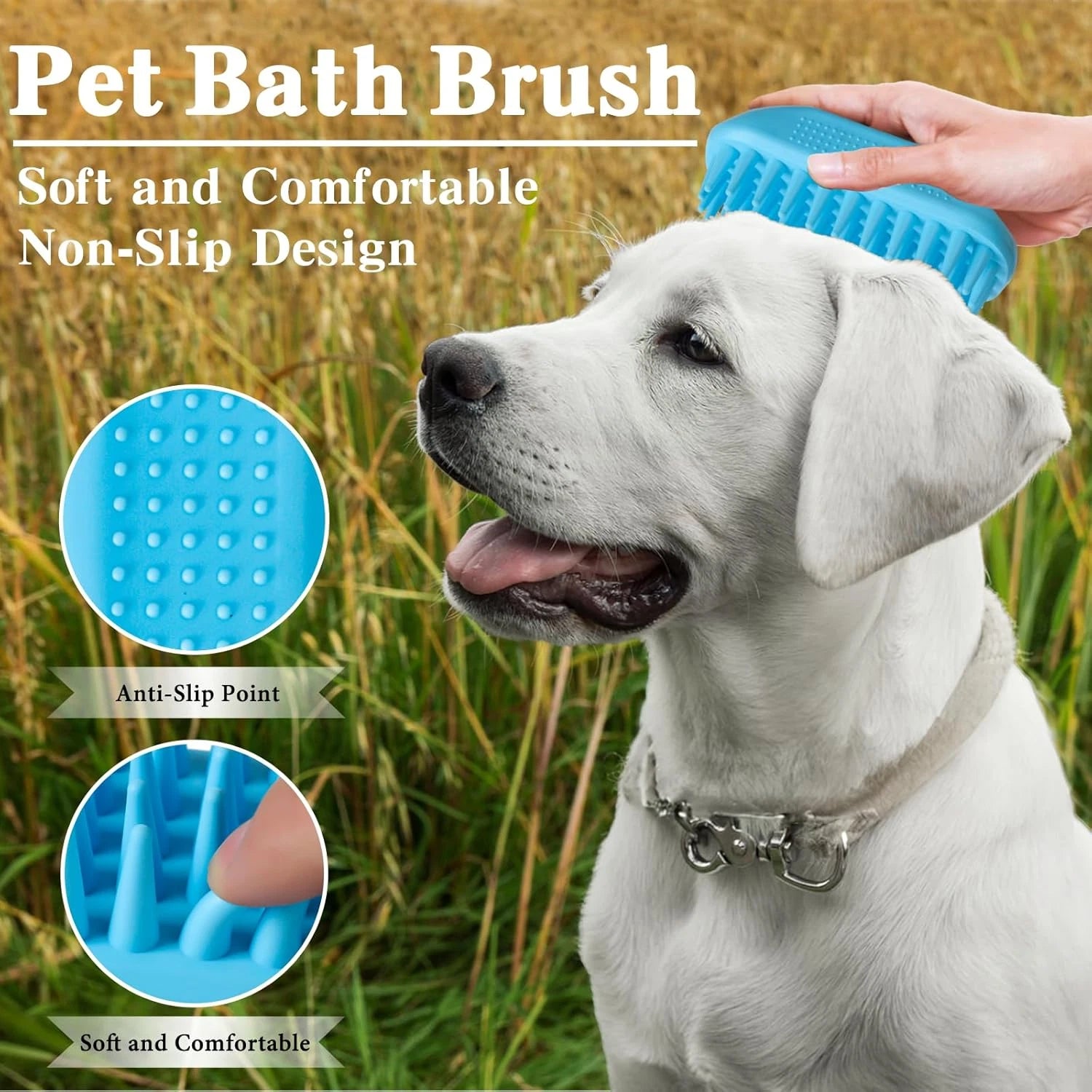 2PCS Dog Bath Brush Set | Adjustable Handle Dog Scrubber for Shampooing