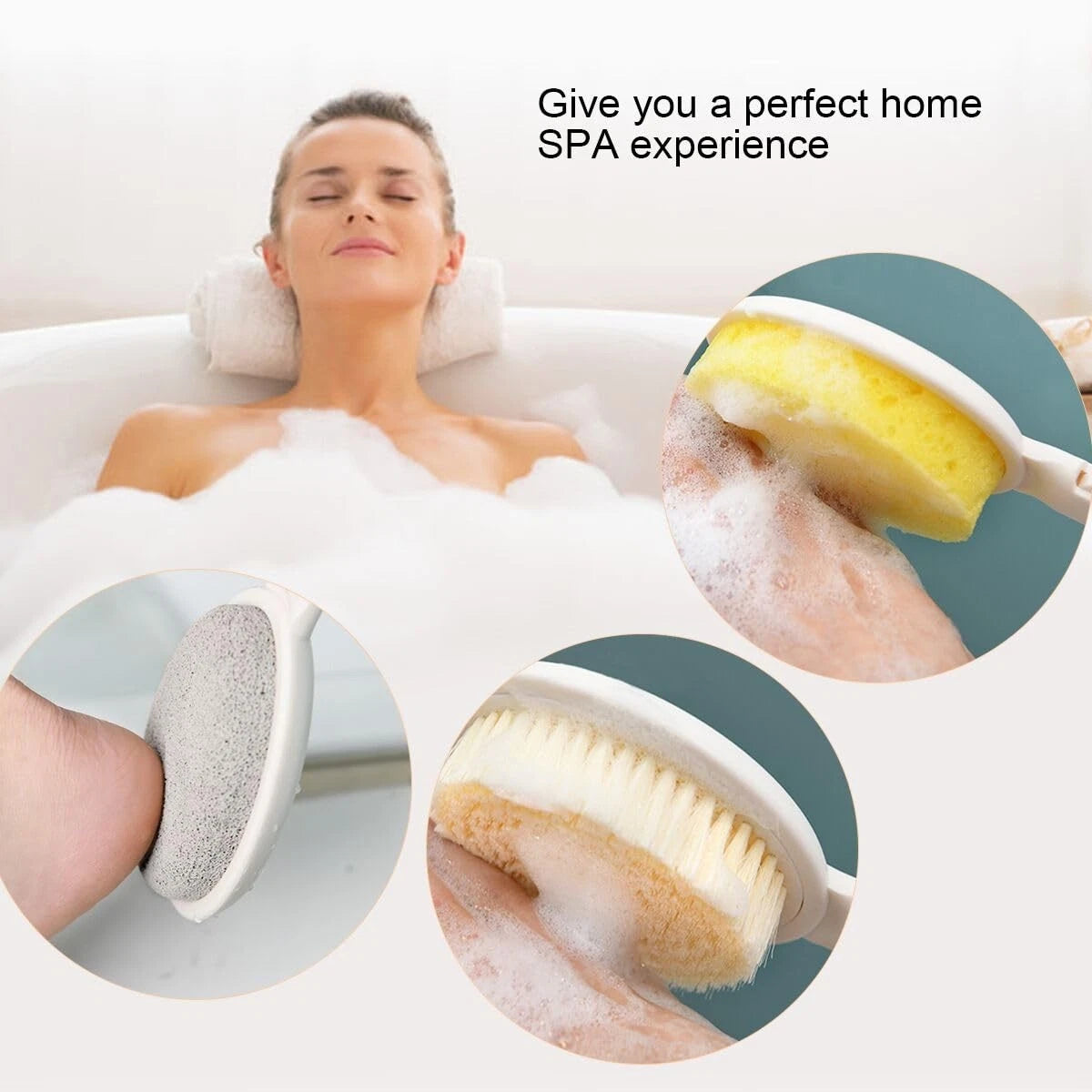 Lfj 19" Long Handle Shower Sponge Brush Set, 3 In 1 Body Brush, Bath S
