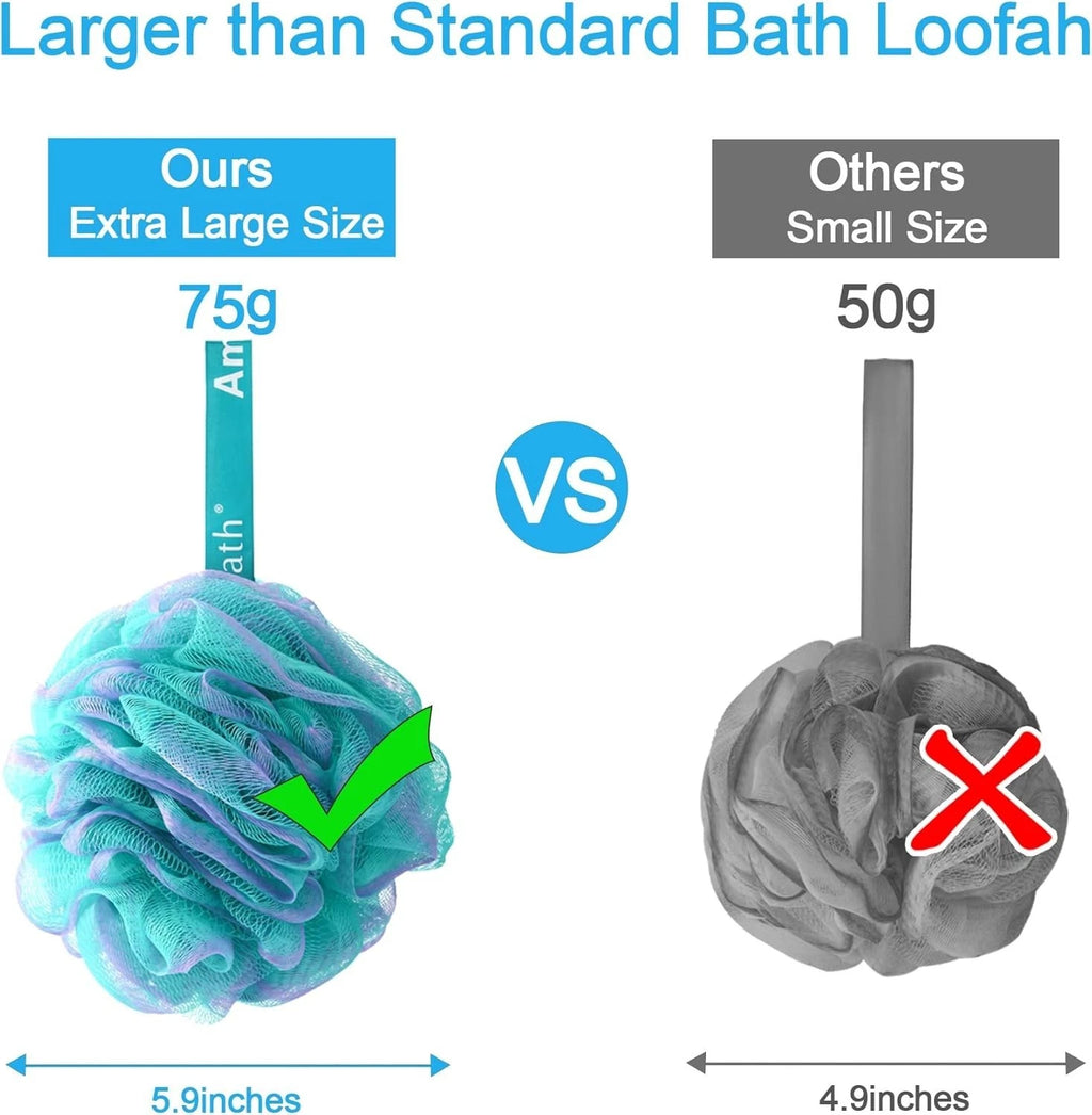 Luxury Exfoliating Loofah Sponge Set of 4 - Extra Large, Colorful Body Scrubbers