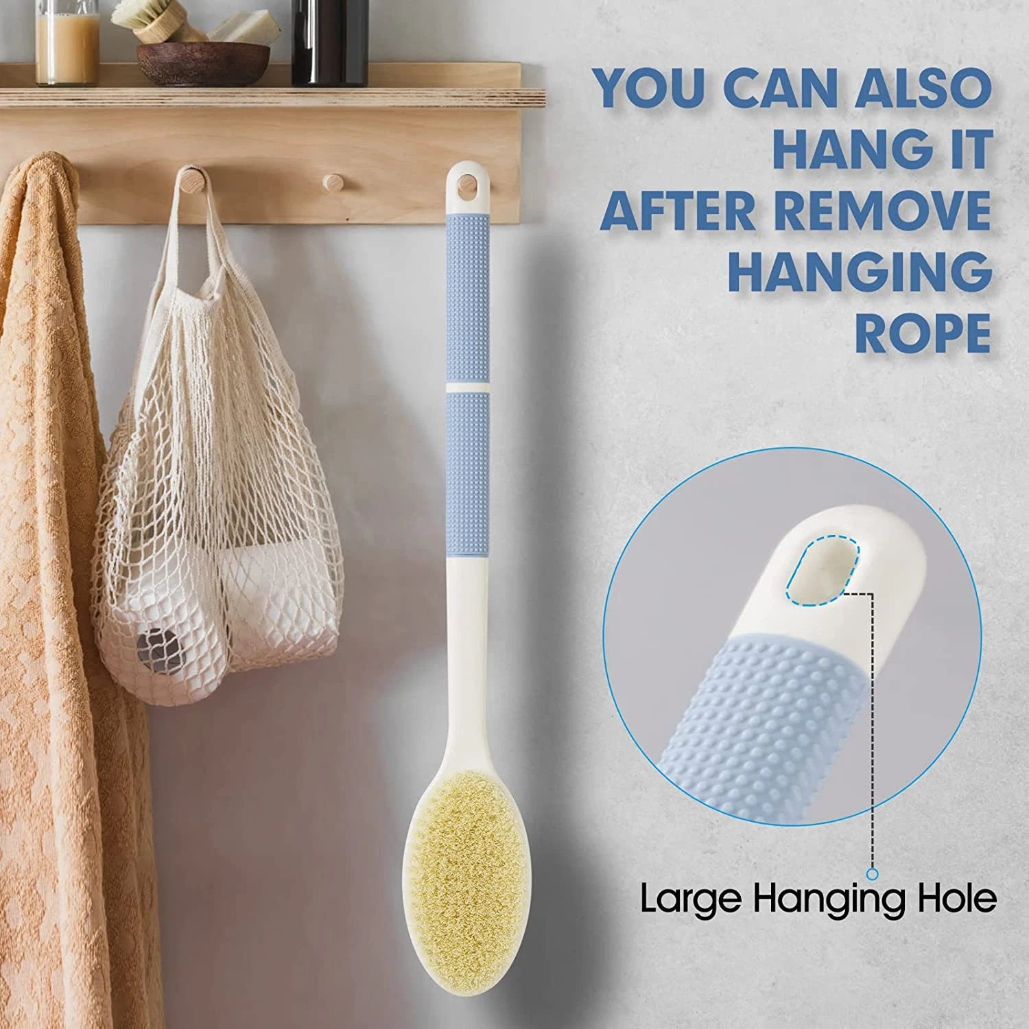 Brush Shower Back Bath Long Scrubber Handle Body Skin Soft Stiff Soft Bristles.