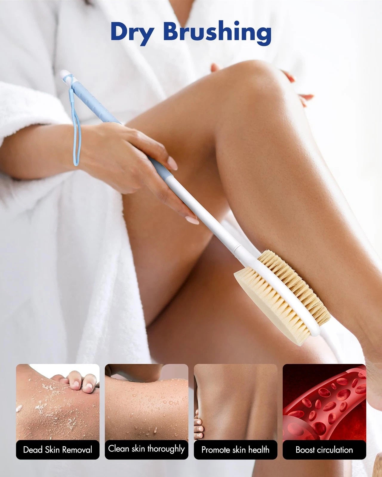 Back Scrubber Body Shower Brush with Long Handle Wet or Dry Exfoliator Brush