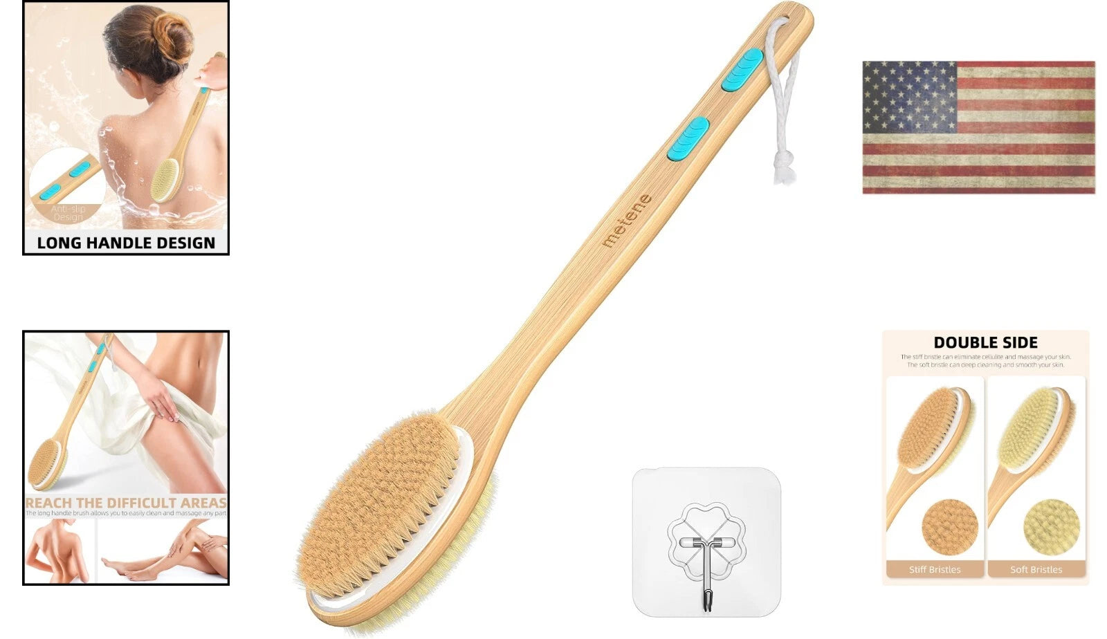 Durable 17-Inch Bath Brush with Anti-Slip Grip - Ideal for Wet & Dry Exfoliation