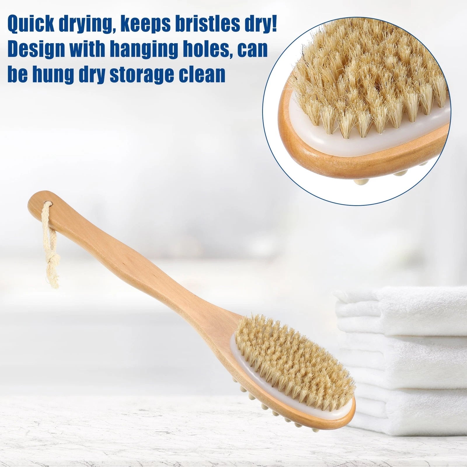 Double Sided Bath Brush Back Scrubber Wood for Shower Brown 14.6 Inches