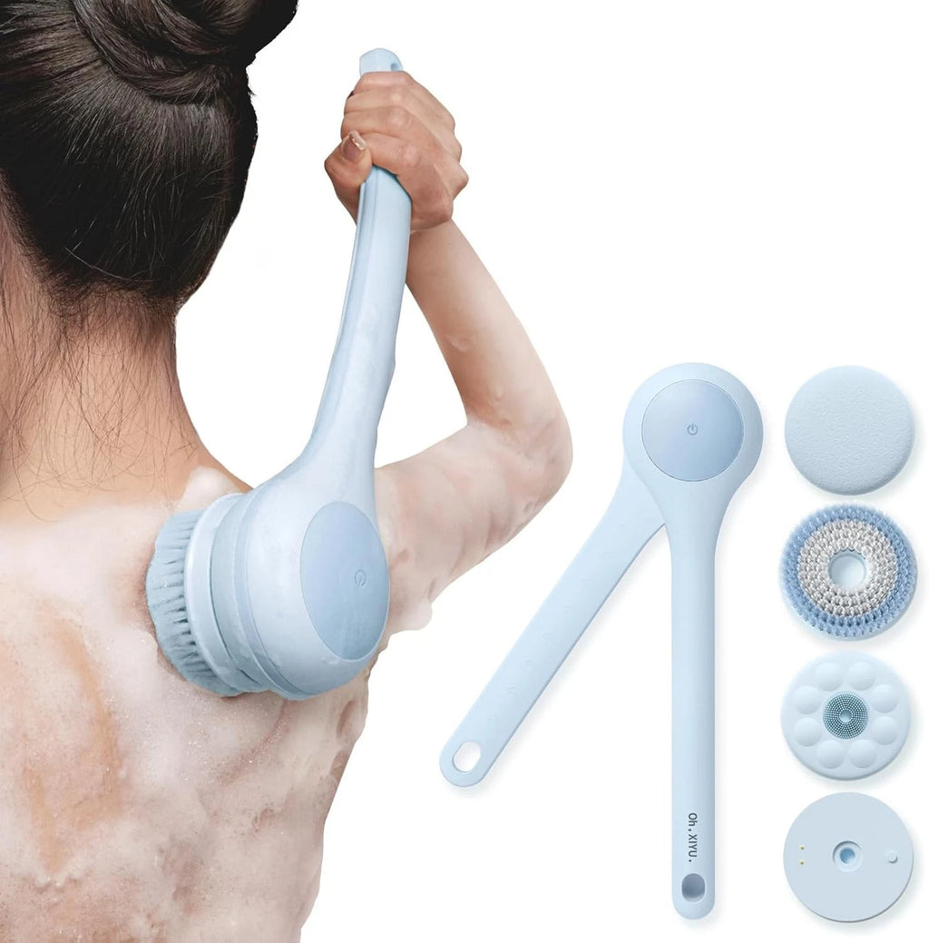 Electric Body Brush Waterproof Rechargeable Dual Handle Bath Scrubber with 3 ...