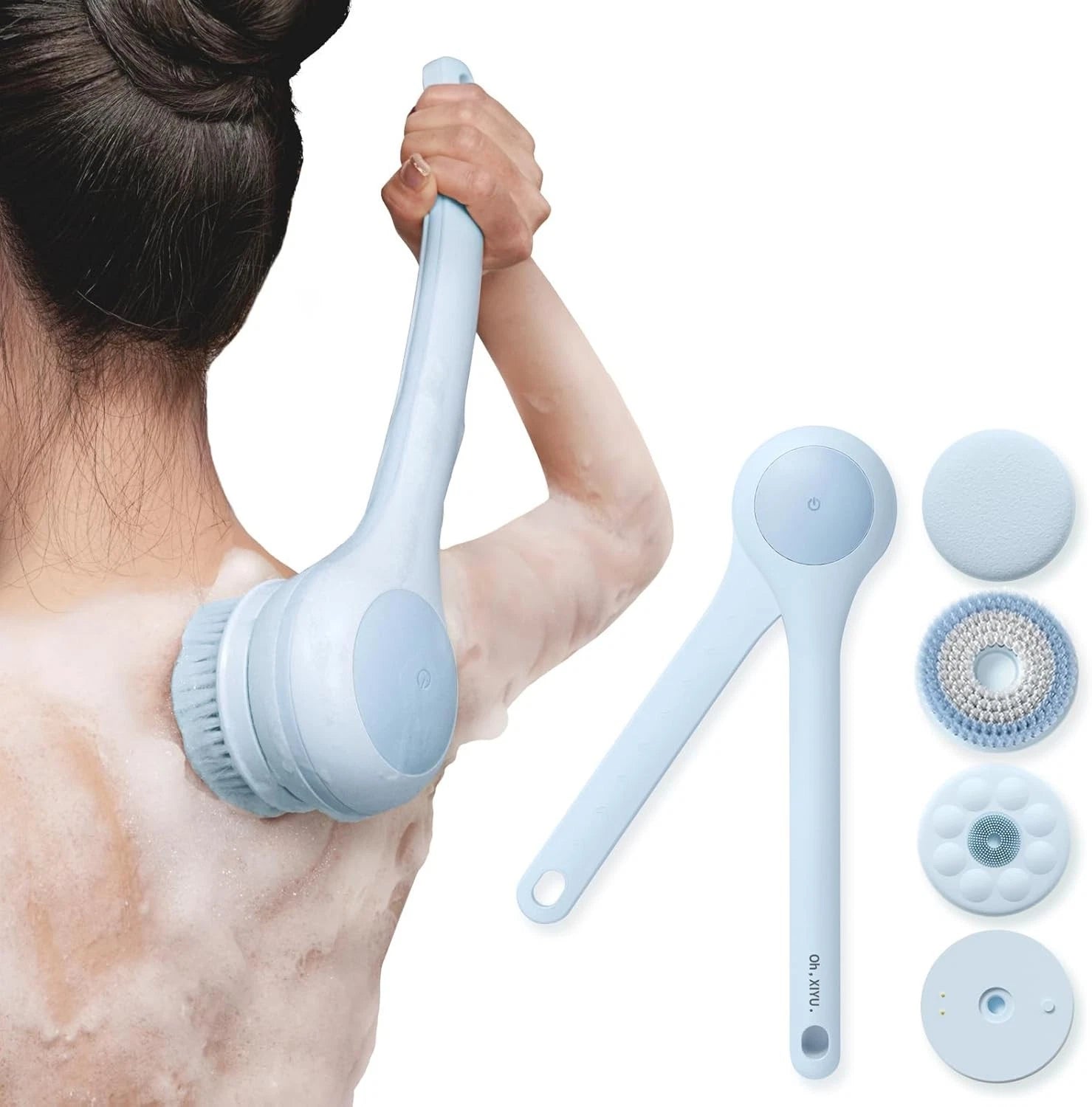 Electric Body Brush Waterproof Rechargeable Dual Handle Bath Scrubber with 3 ...
