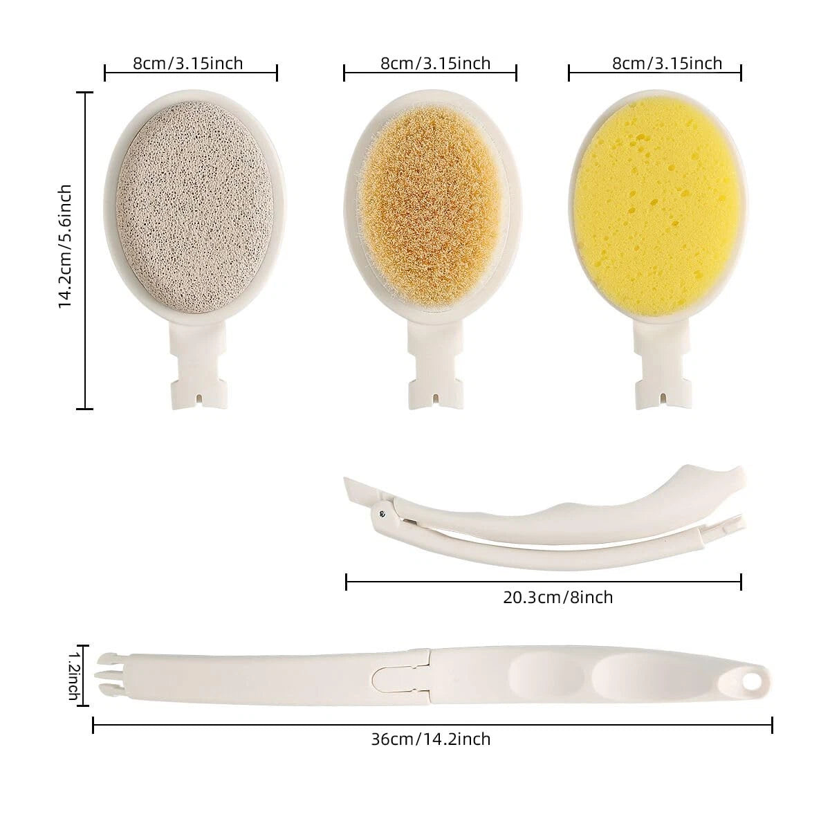 Lfj 19" Long Handle Shower Sponge Brush Set, 3 In 1 Body Brush, Bath S