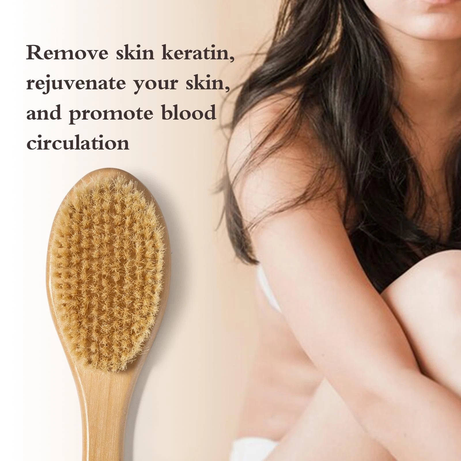Bamboo Long Handle Back Scrubber BrushDry Body Scrubber for Dry Skin Blood Ci...