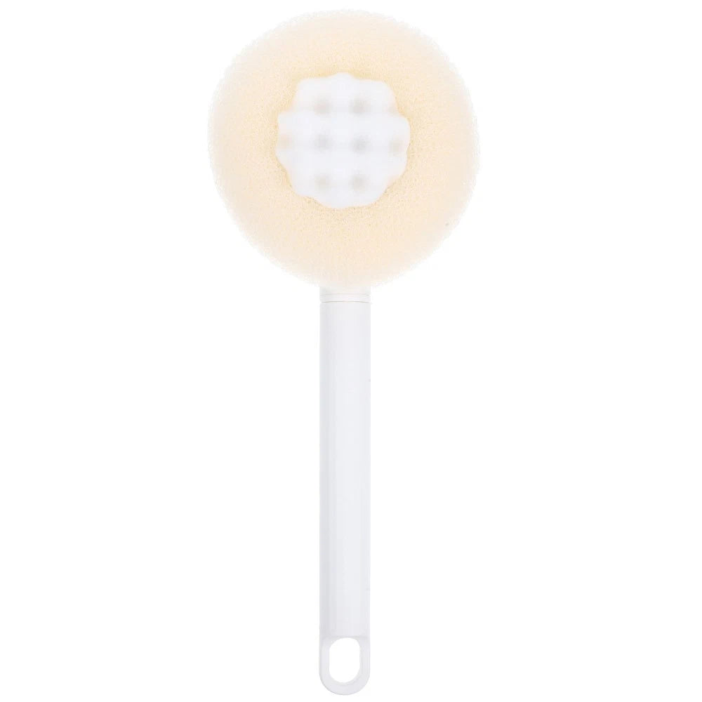 Plastic Exfoliating Bath Brush Beige Scrubber with Long Handle 28 cm