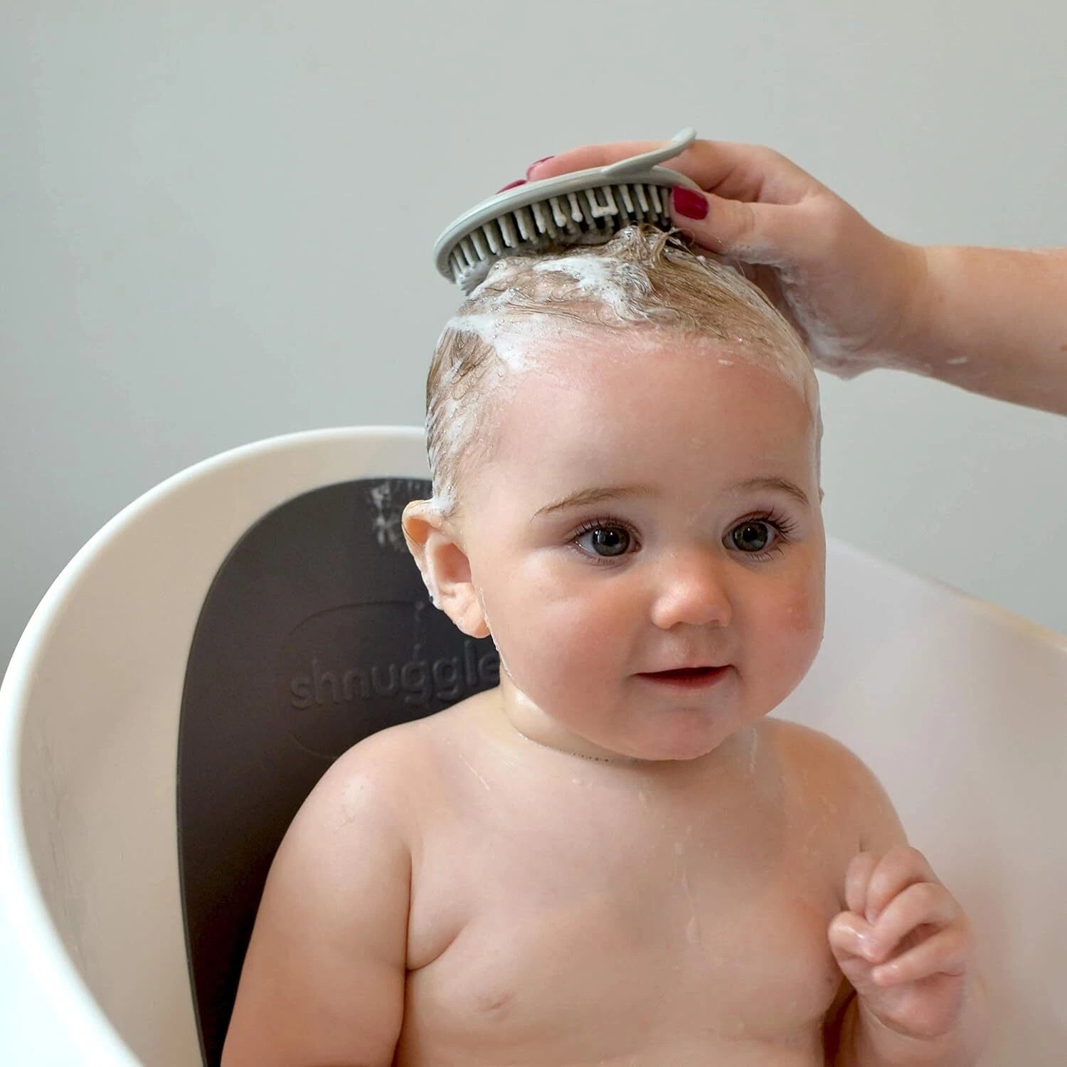 Shnuggle Baby Bath Brush | Soft Brush Helps To Massage Away Cradle Cap - Grey