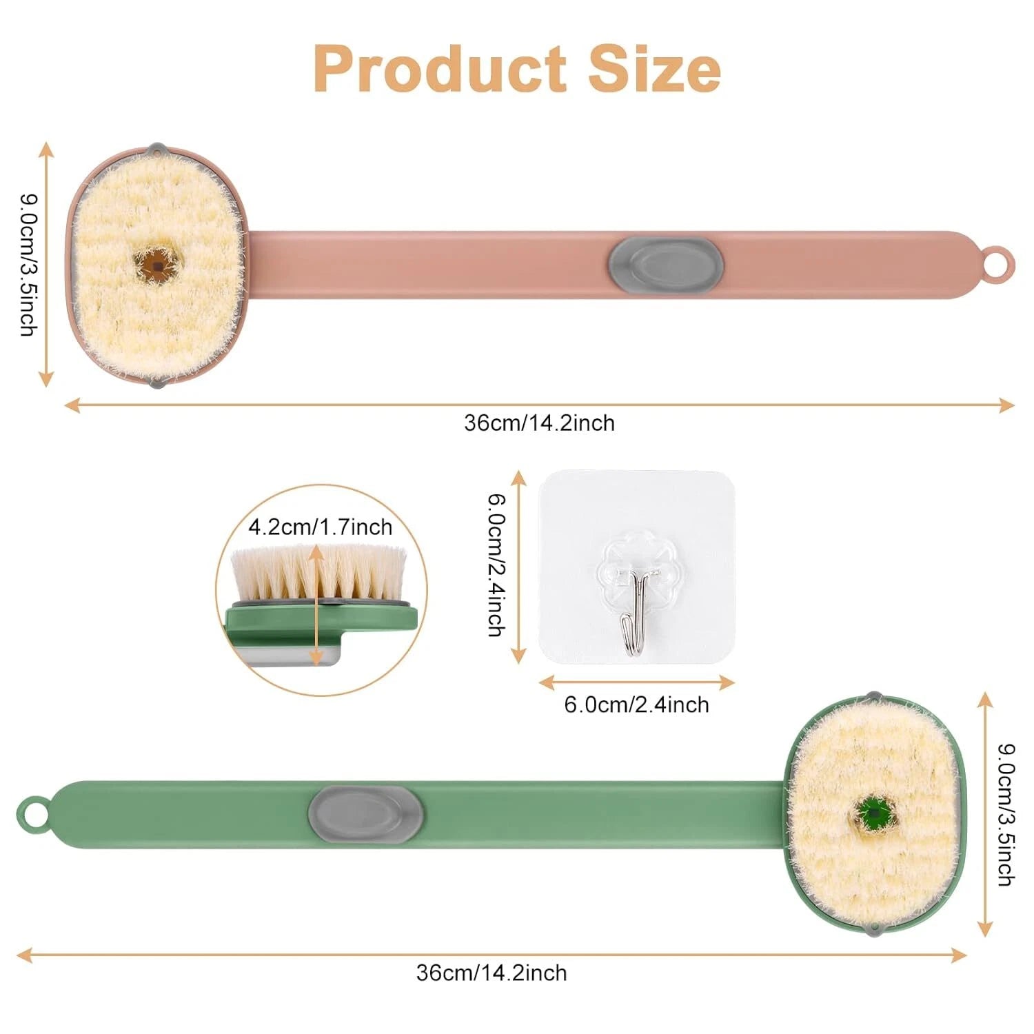 2 Pack Cepillo para el cuerpo de baño con mango largo Exfoliante para la espalda