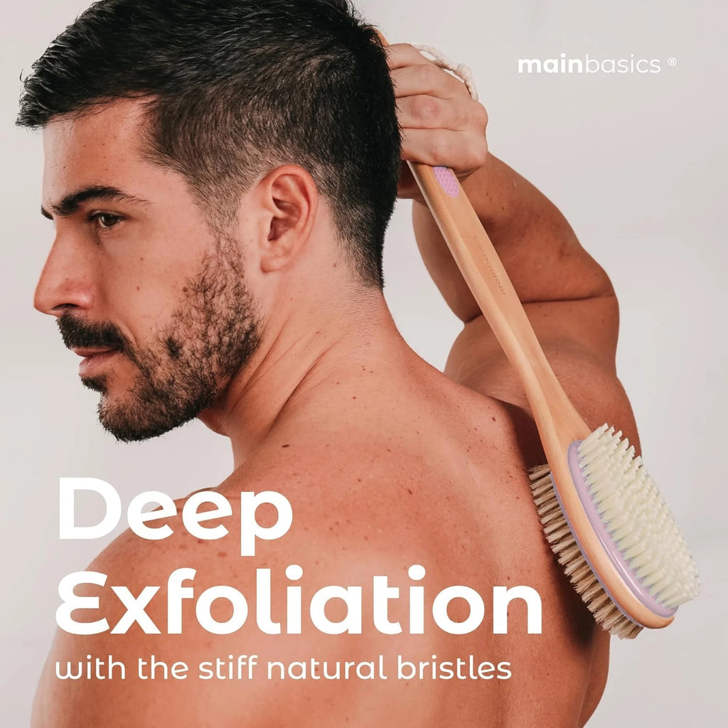 Mainbasics Back Scrubber for Shower – Long Handle Dual-Sided Brush for Body Wash