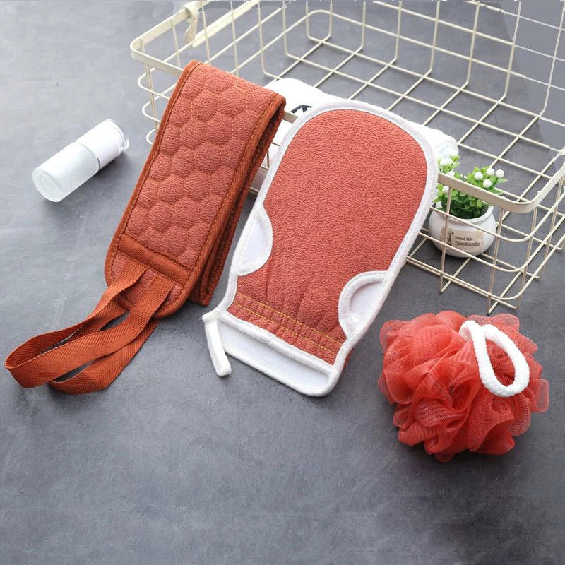 Exfoliating Back Scrubber Shower Bath Body Washer Glove Mitt Sponge Brush Set