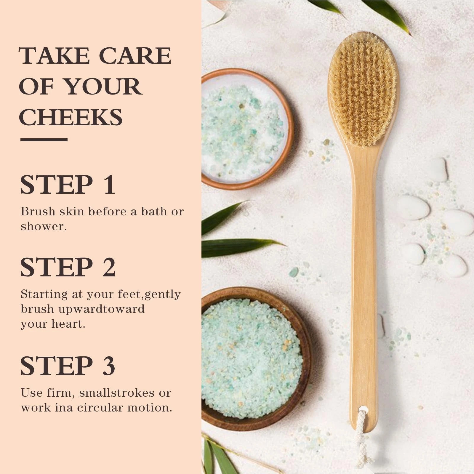 Bamboo Long Handle Back Scrubber BrushDry Body Scrubber for Dry Skin Blood Ci...