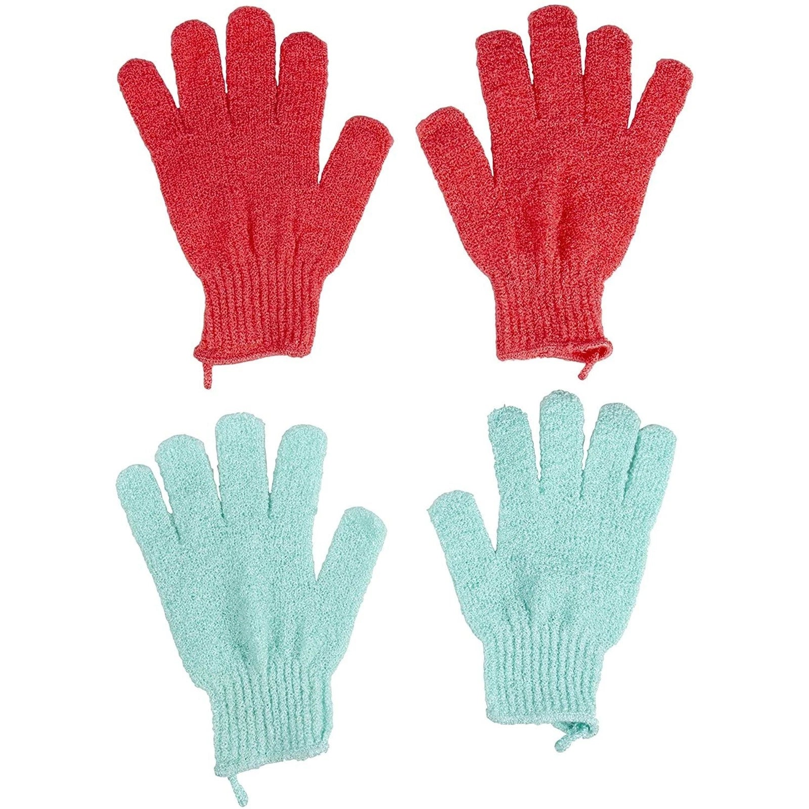 6 Pair Exfoliating Shower Gloves with Hanging Loop for Bath Body Scrub, Spa