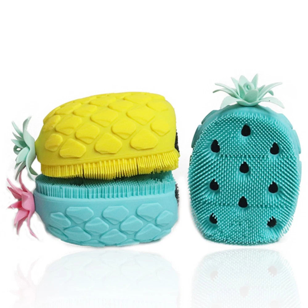 2 pcs Silicone Bath Brush Cartoon Pineapple Shape Body Shower Brush Body