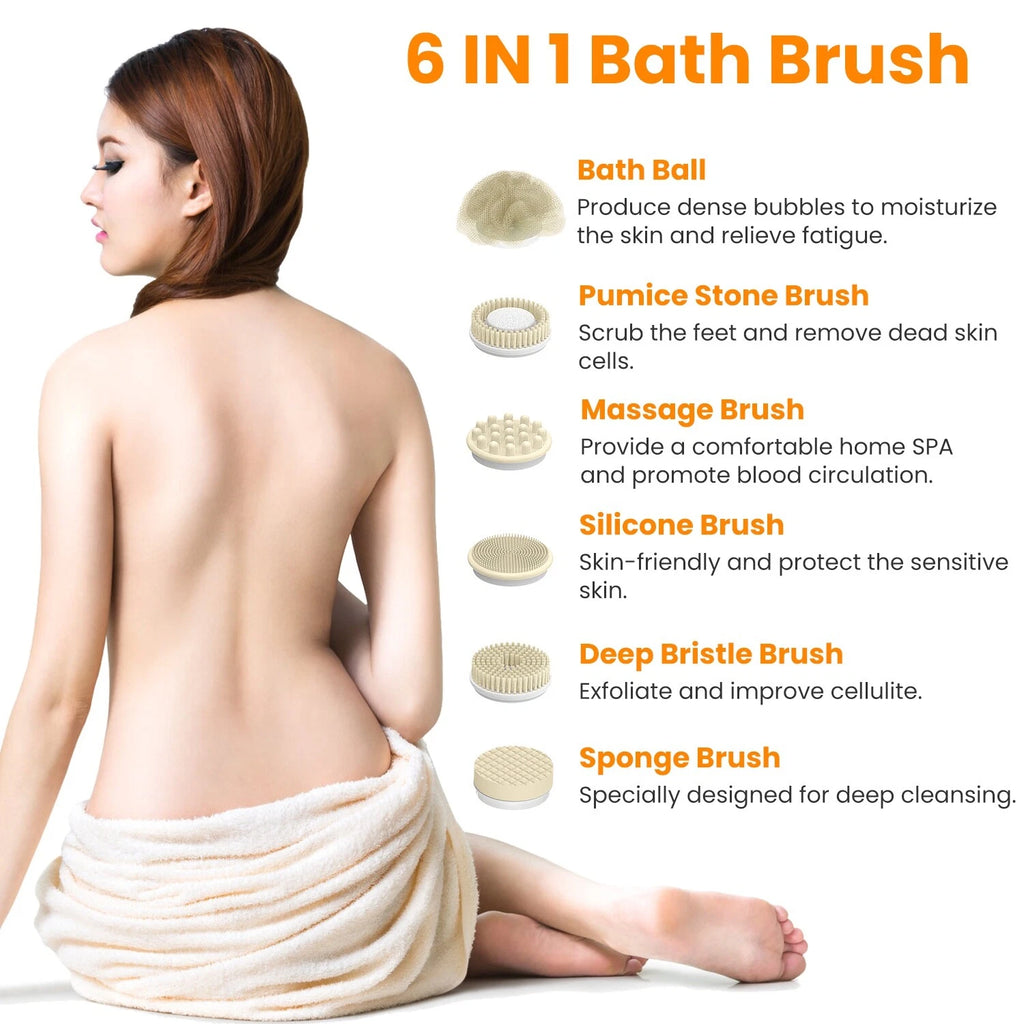 Electric Body Brush Sponge Brush Shower Back Scrubber Long Handle Waterproof