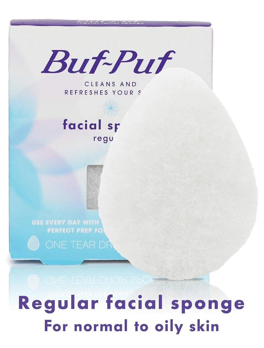 1 Count Buf-Puf Regular Facial Sponge, Dermatologist Developed, Reusable, White