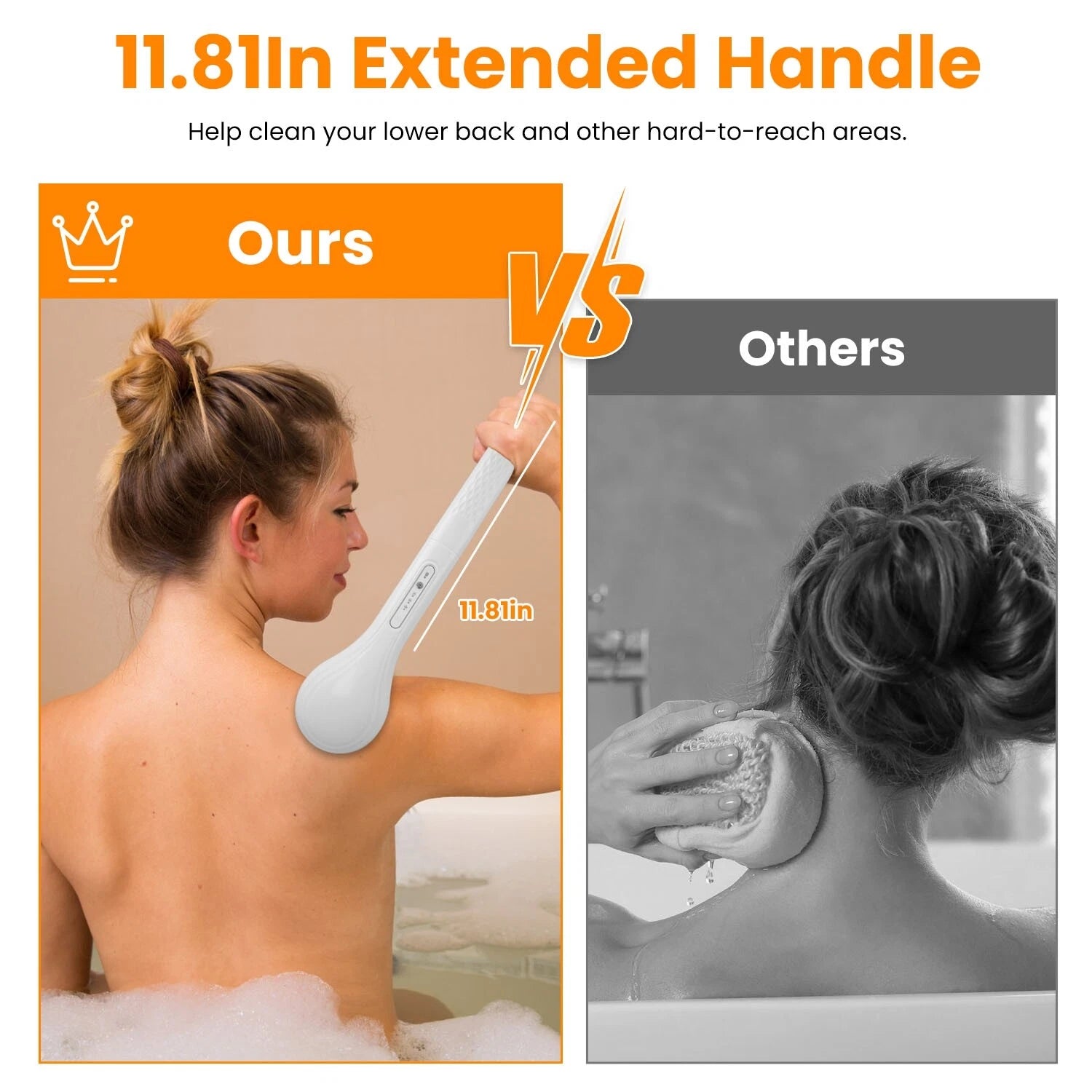 Electric Body Brush Sponge Brush Shower Back Scrubber Long Handle Waterproof