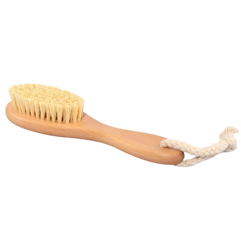 Bathing Brush with Handle Beech Sisal Material for Body Skin Exfoliation