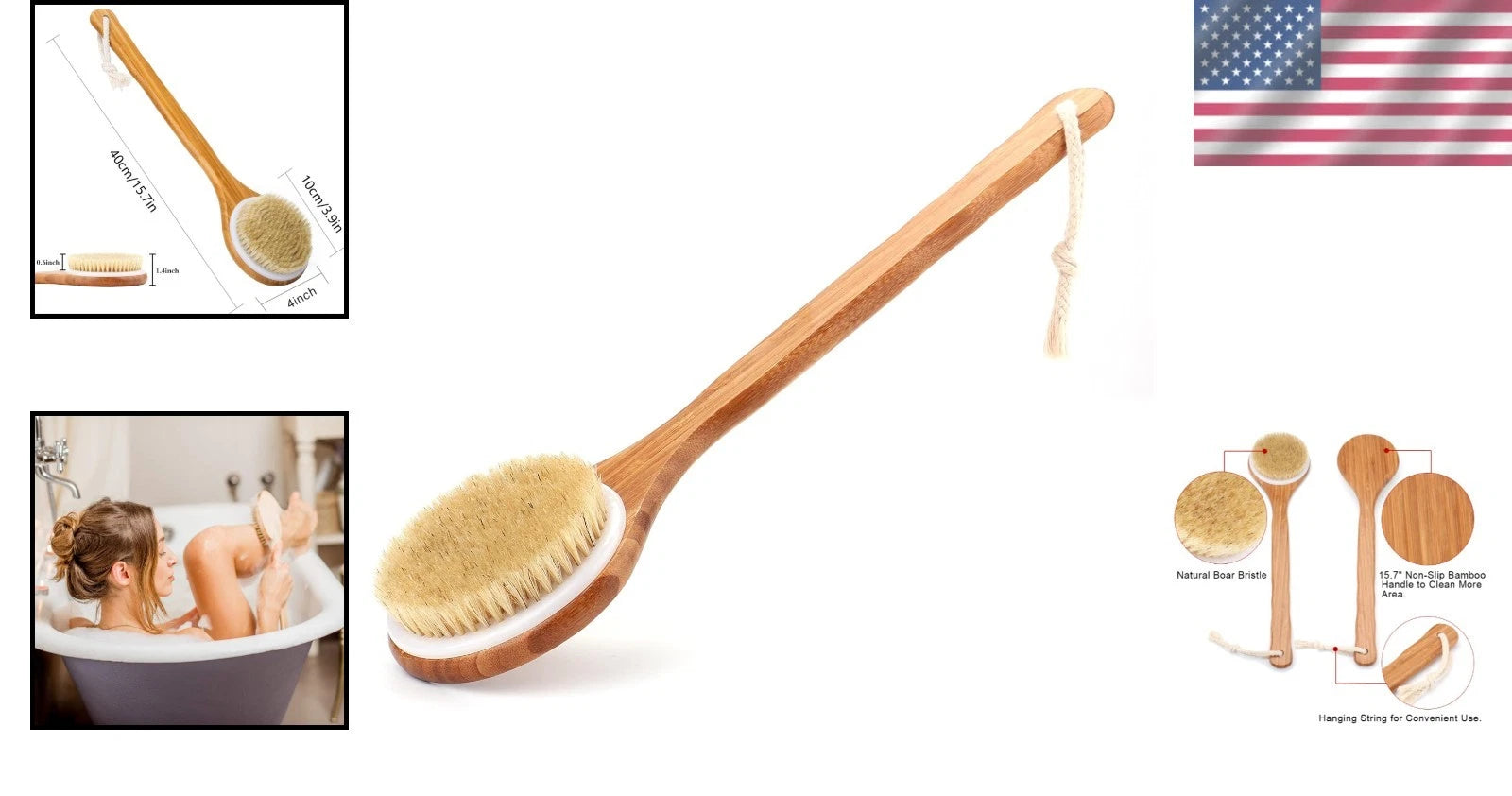 Luxury Bamboo Shower Brush with Natural Bristles - Exfoliate and Detoxify Skin