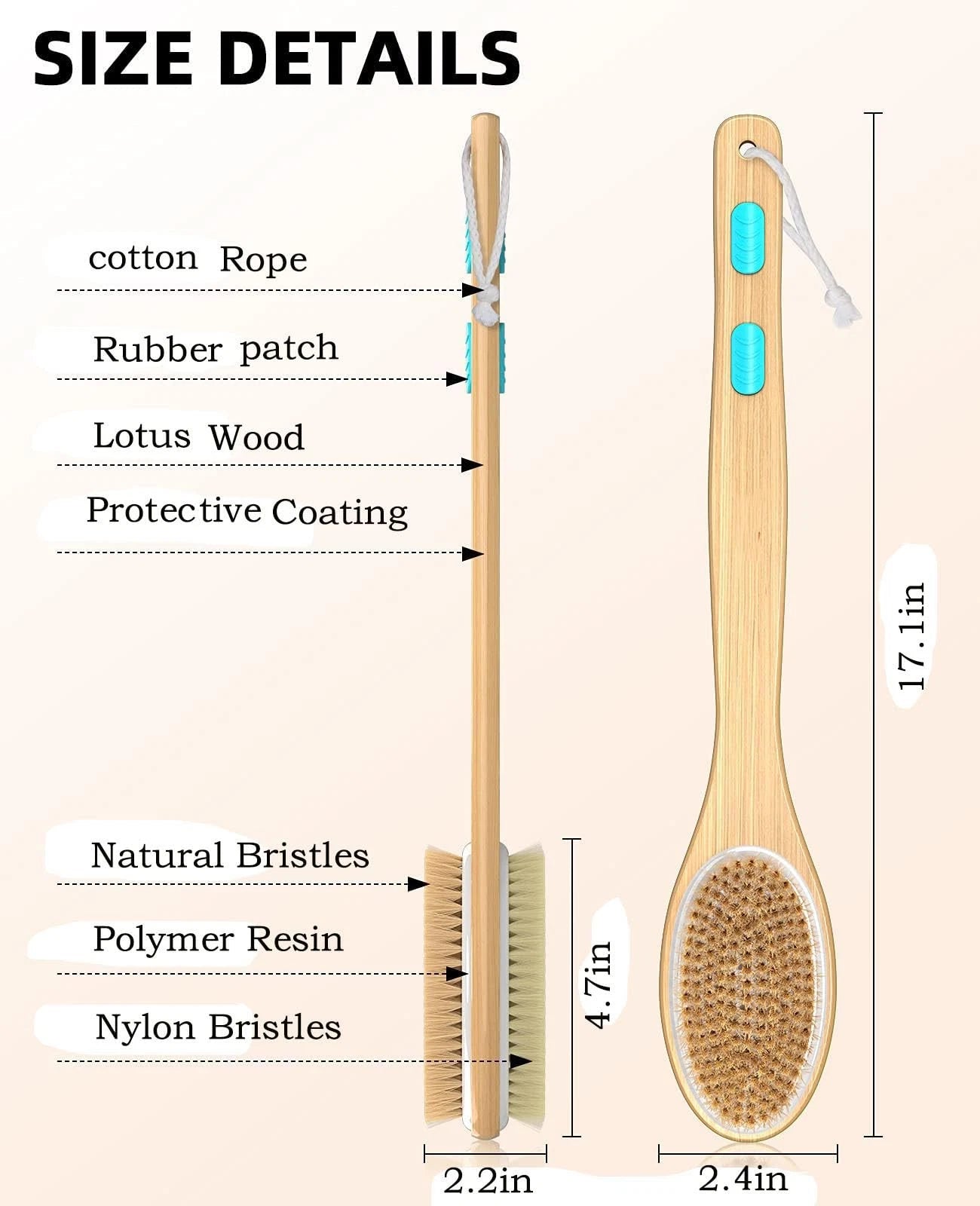 ManLinKei Back Scrubber for Shower Long Handle Dual-Sided Shower Brush with S...