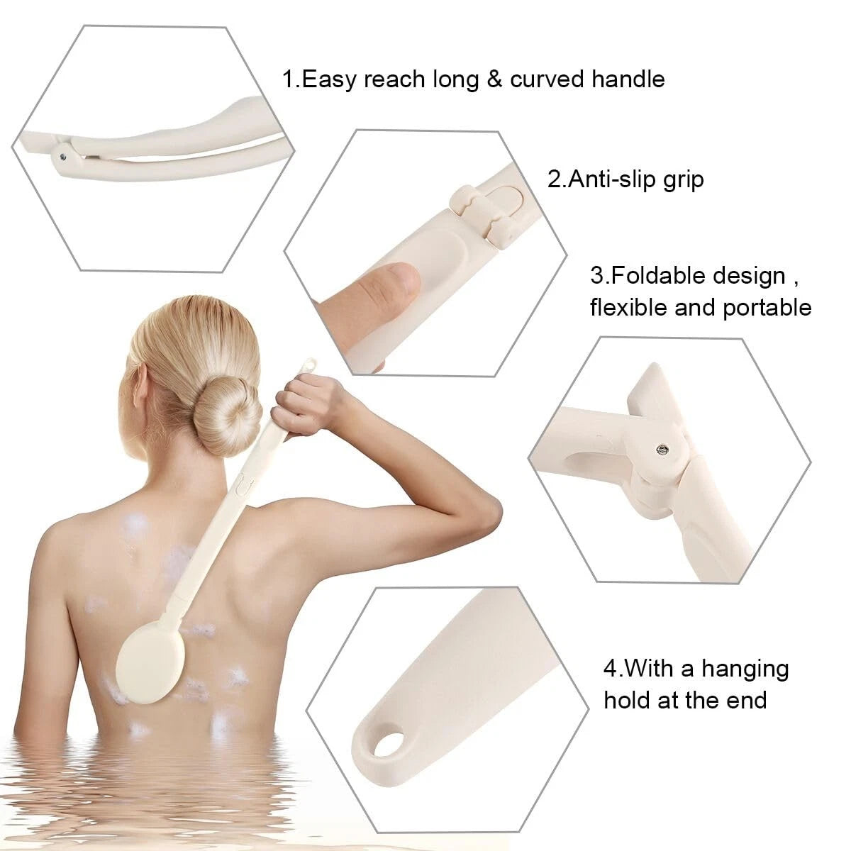 Lfj 19" Long Handle Shower Sponge Brush Set, 3 In 1 Body Brush, Bath S