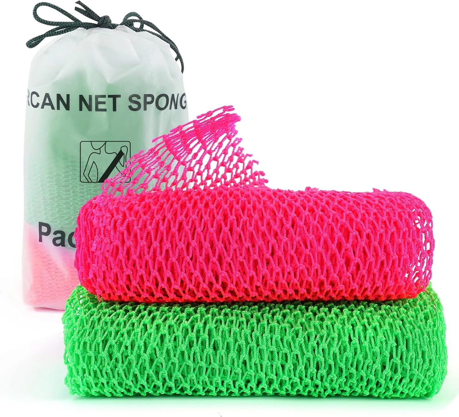 2 Pieces African Net Sponge, Authentic Real African Exfoliating Net Bath Spon...