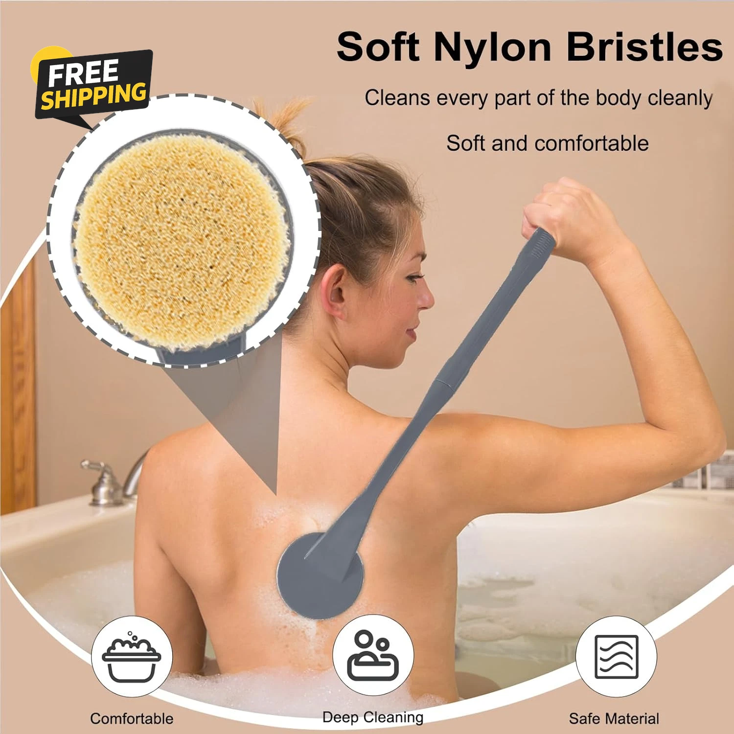 Back Scruber for Shower,20.5 Bath Brush Long Handle for Deep Cleaning,Back Brush