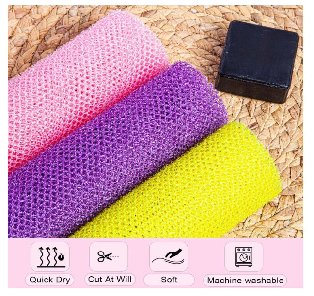 3 Pieces African Exfoliating Net African Bath Sponge Scrubbing Rag Net African
