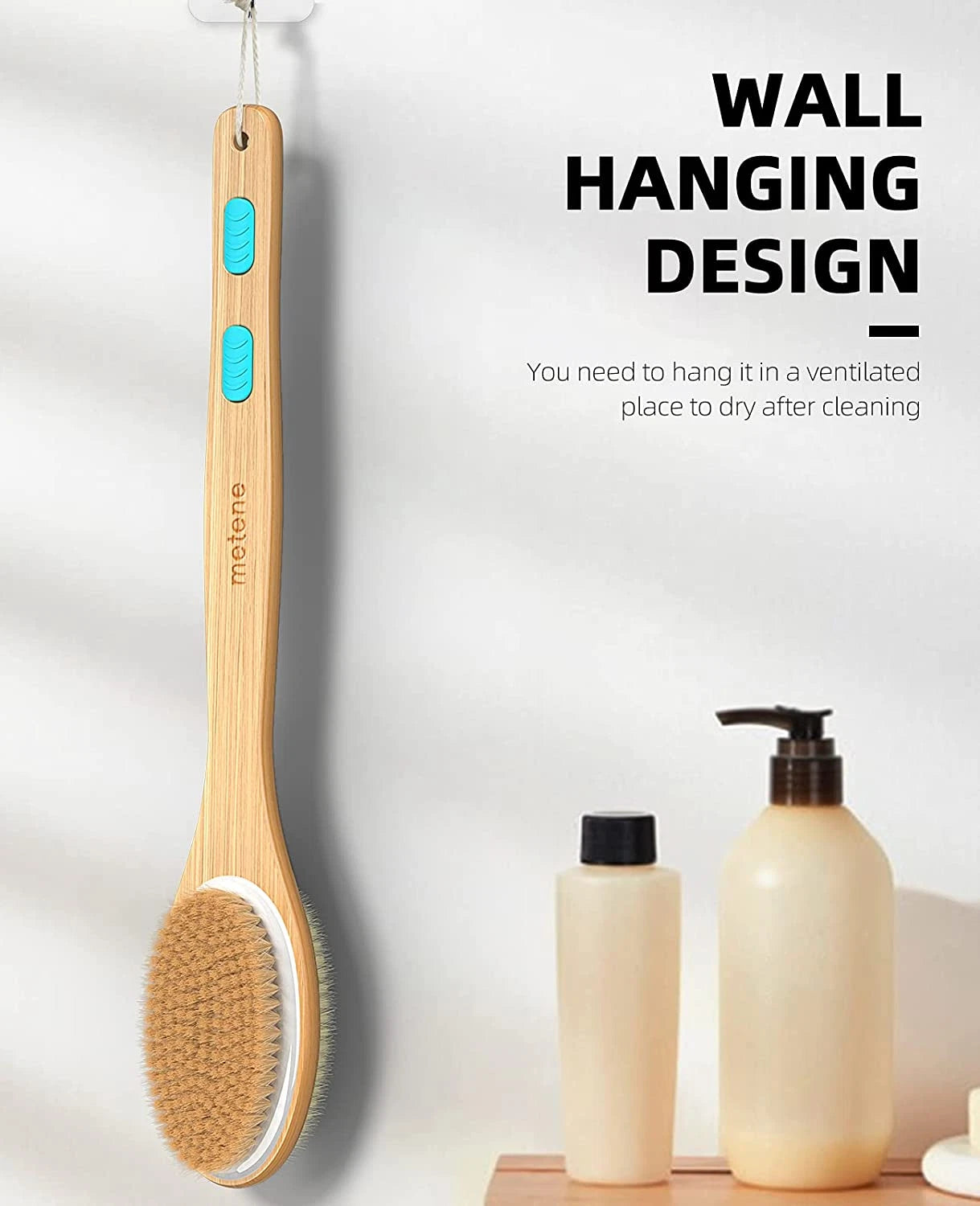 Shower Brush Soft and Stiff Bristles, Bath Dual-Sided Long Handle Back Scrubber
