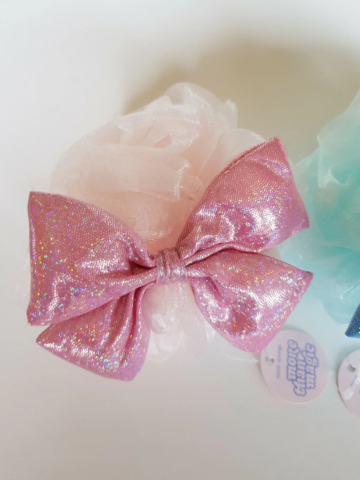 Lot of 3 More Than Magic Sparkling Bow Mesh Sponge in Pink, Blue, & Purple New