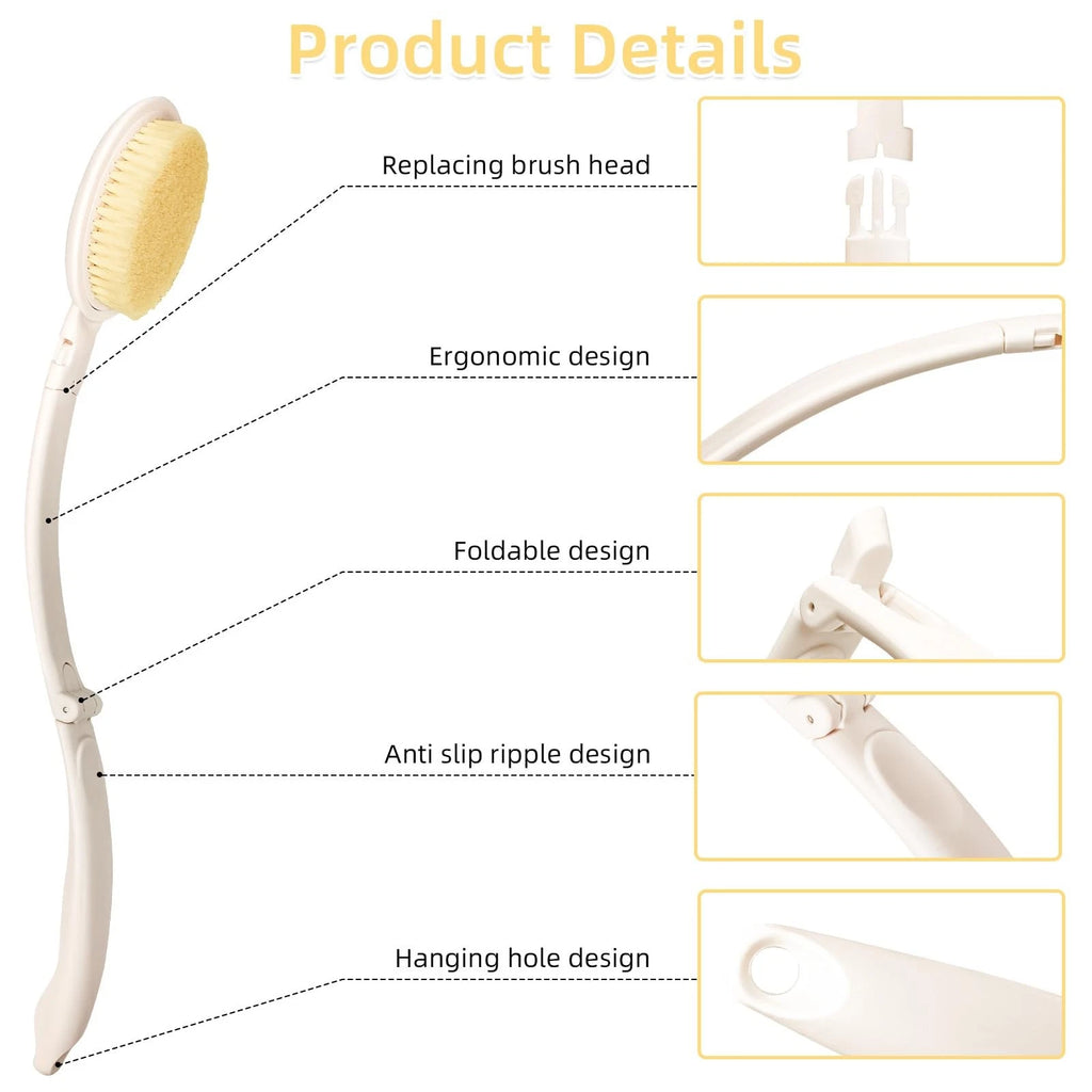 19" Long Handle Shower Sponge Brush Set, 3 in 1 Body Brush, Bath Sponge and L...