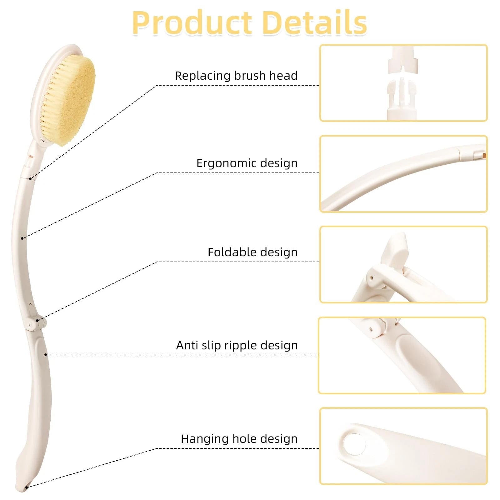 19" Long Handle Shower Sponge Brush Set, 3 in 1 Body Brush, Bath Sponge and L...