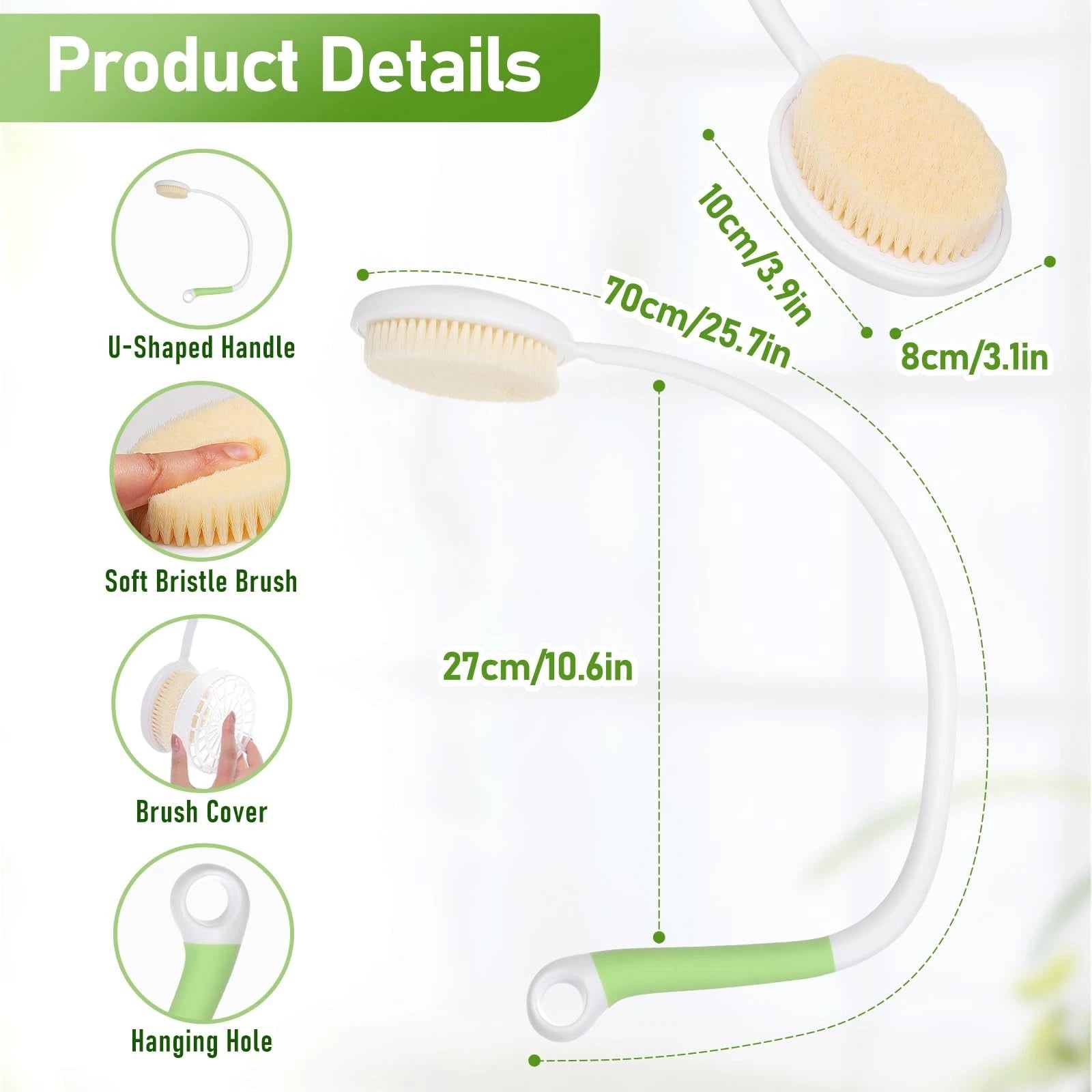 27.5” Back Bath Brush Long Handle for Shower and Silicone Body Scrubber, Show...