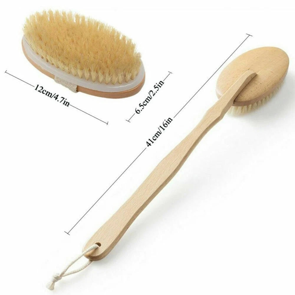 Durable Natural Long-Handled Bath Shower Body Back Dry Skin Spa Scrubber Brush C