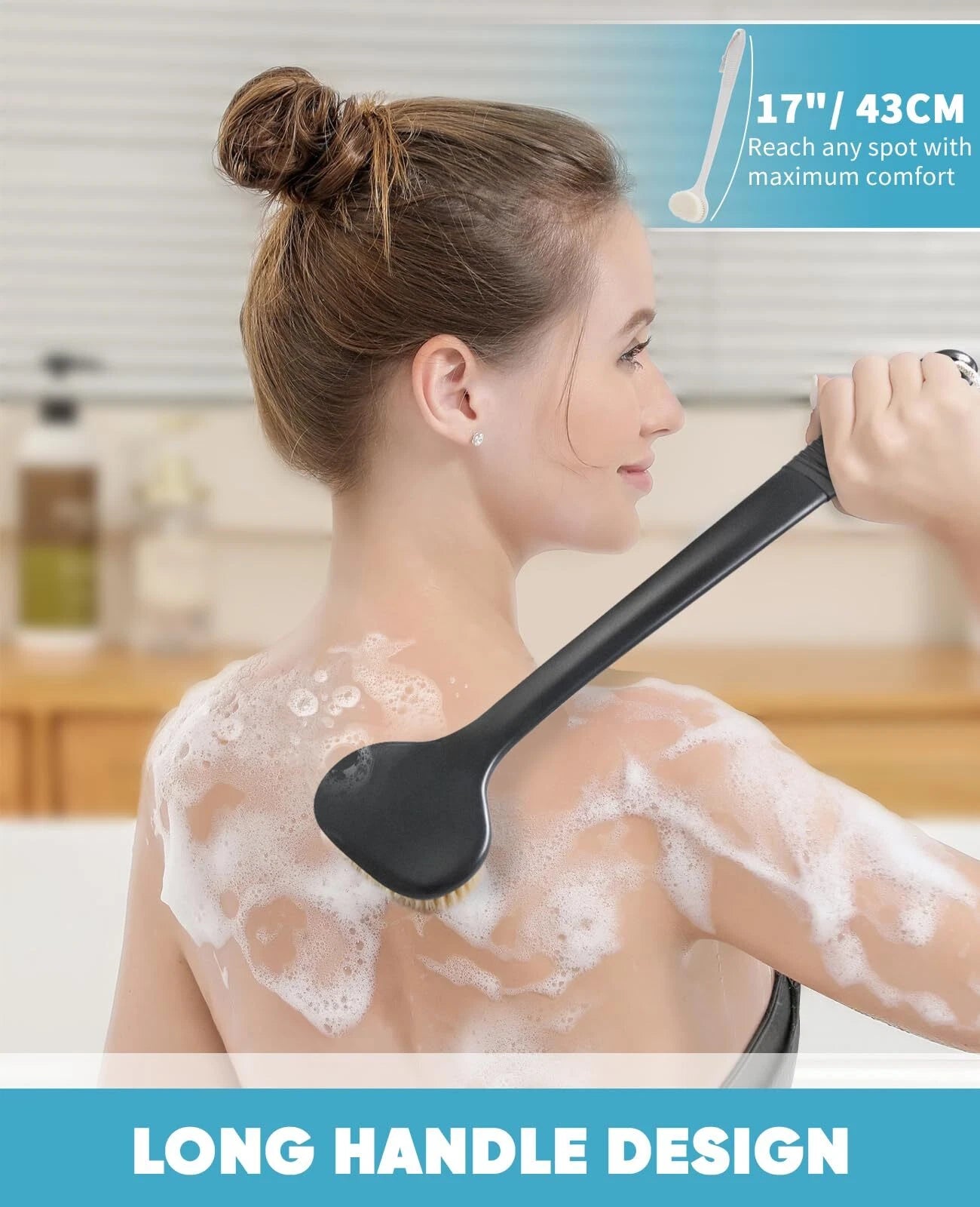 Dry Brushing Body Brush 17" Nonslip Plastic Handle Dry Brushing Body Brush For L