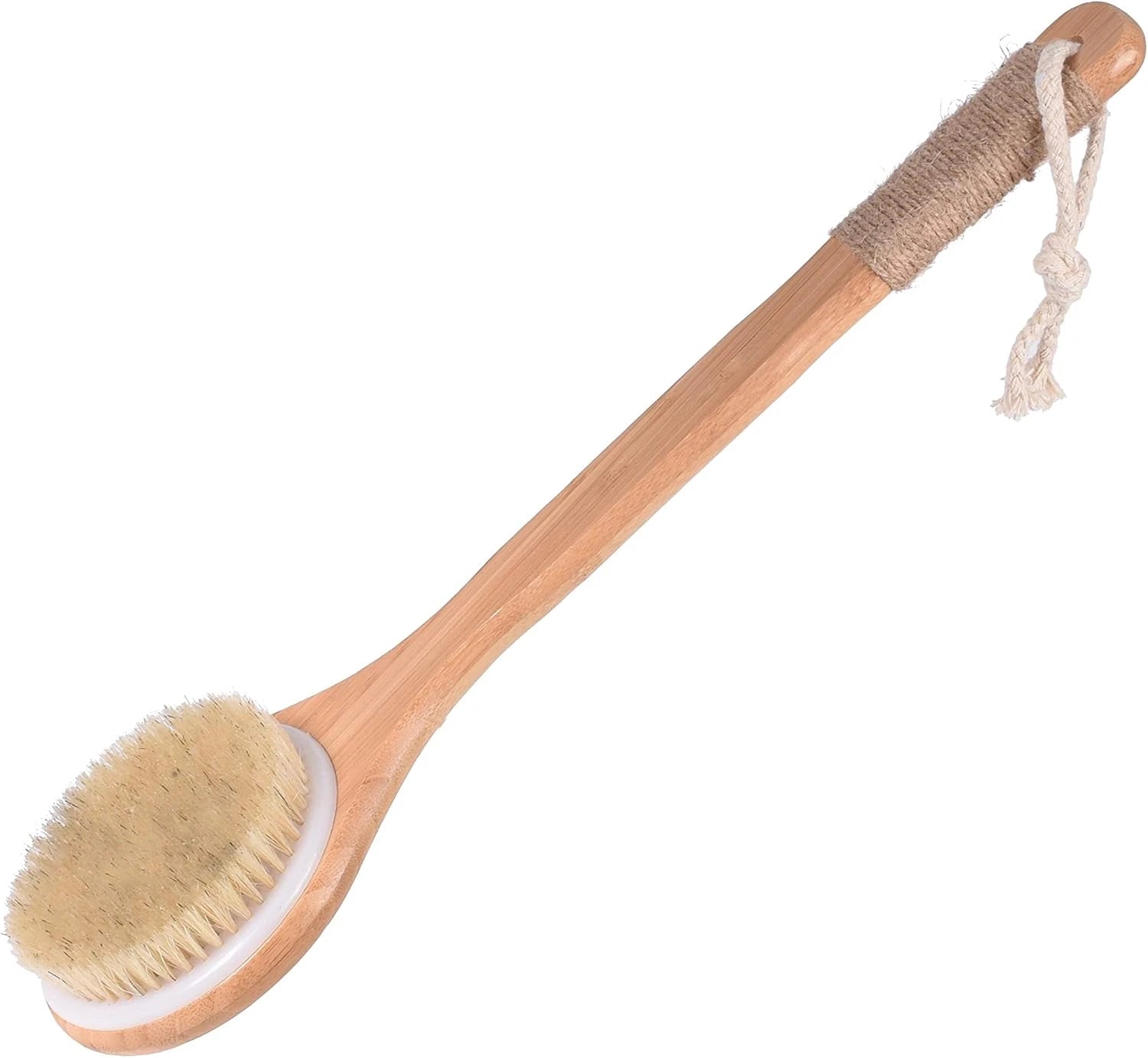 Chikoni Dry Bath Body Brush Back Scrubber with Anti-Slip Long Wooden Handle, Nat