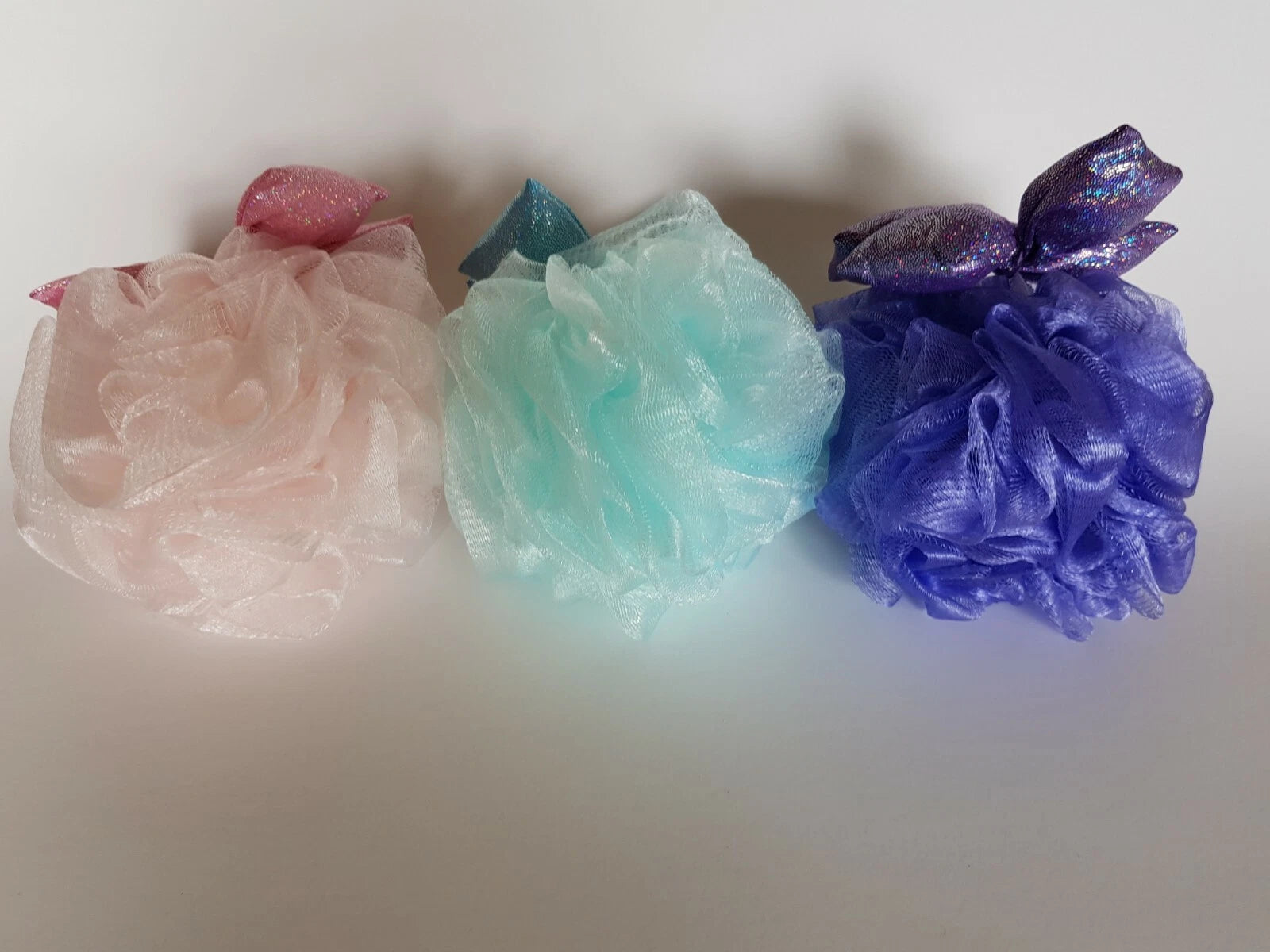 Lot of 3 More Than Magic Sparkling Bow Mesh Sponge in Pink, Blue, & Purple New