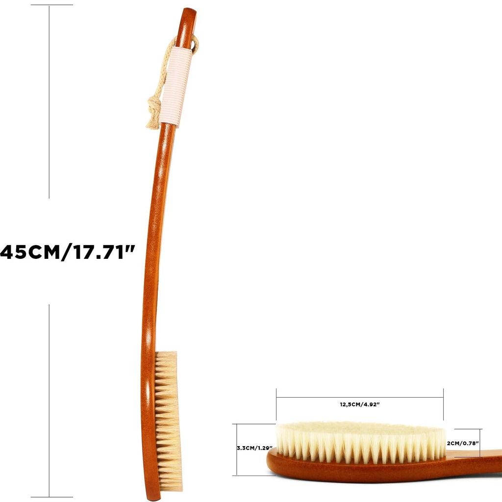 -17.71Inch Natural Boar Bristles Anti-Slip Curved Long Handle Bath Brush,Bent...