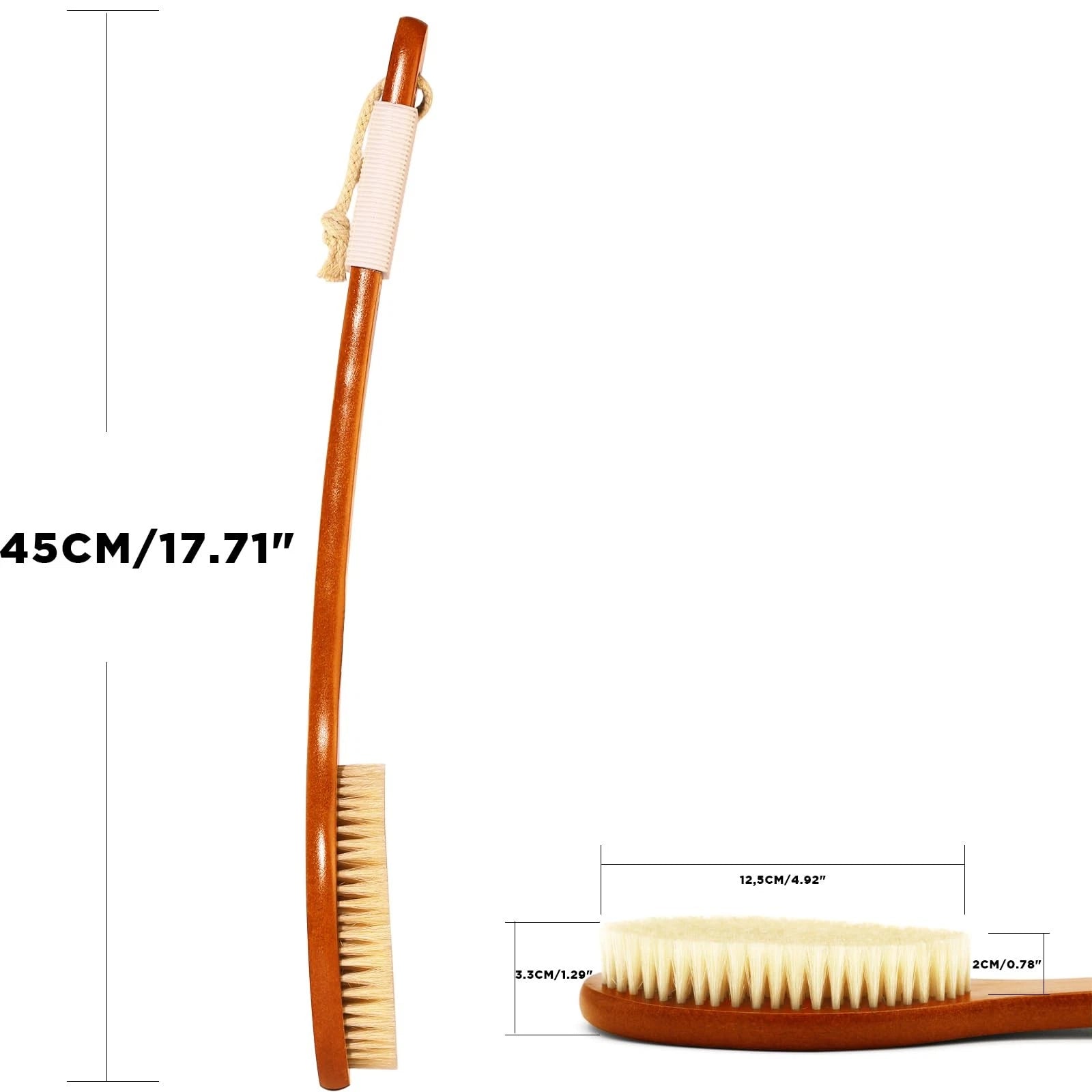 -17.71Inch Natural Boar Bristles Anti-Slip Curved Long Handle Bath Brush,Bent...
