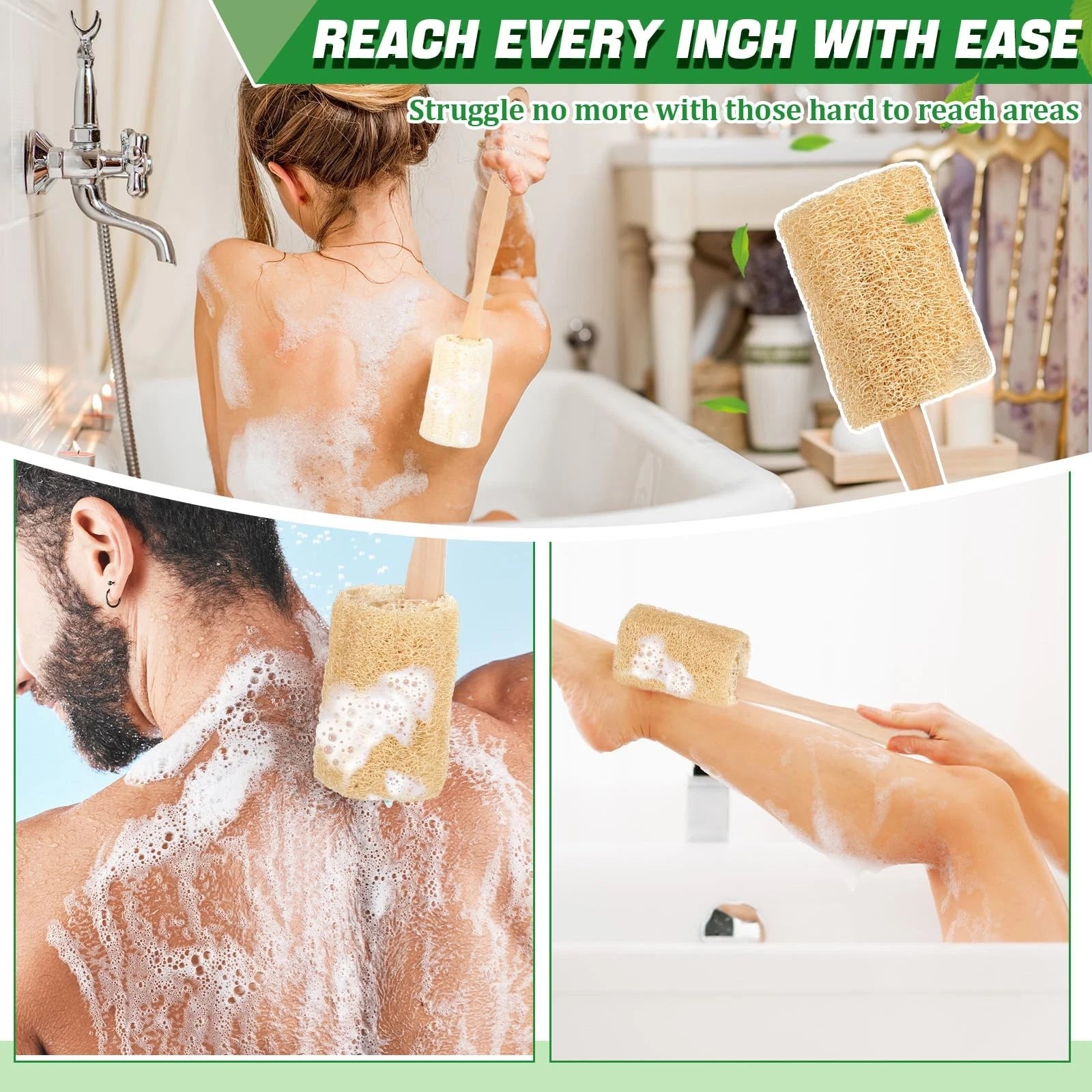 4 Pack Natural Exfoliating Loofah Bath Back Brush Loofah Back Scrubber Long H...