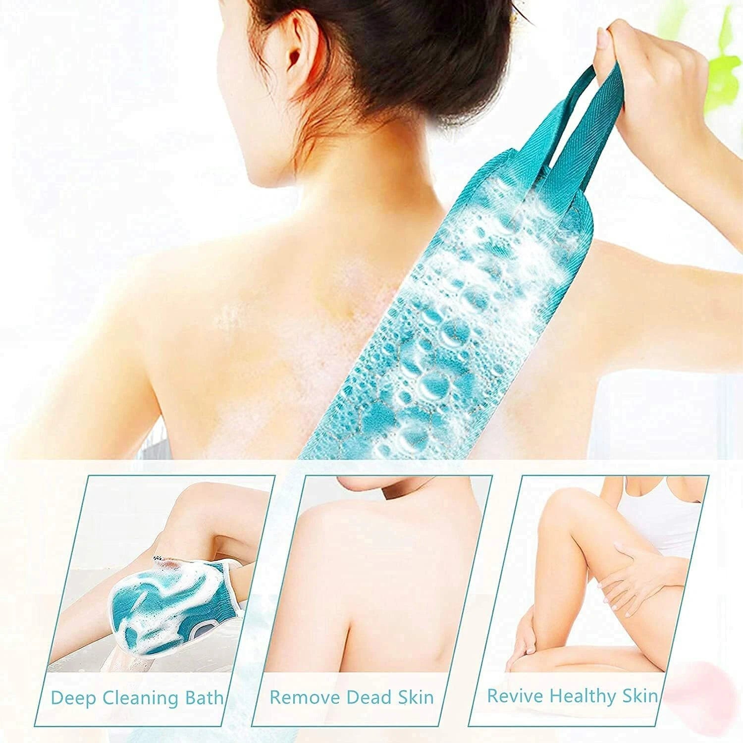 Exfoliating Back Scrubber Shower Bath Body Washer Glove Mitt Sponge Brush Set