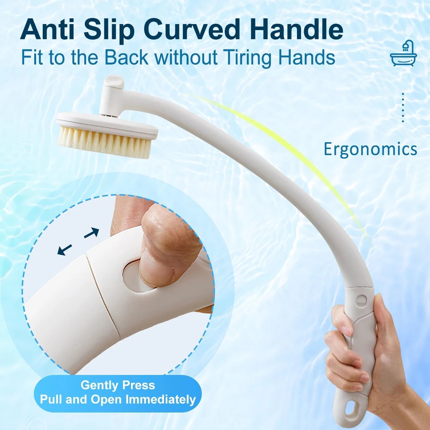 Celestite 20” Long Handle Shower Brush for Body, Back Scrubber for Shower with 3