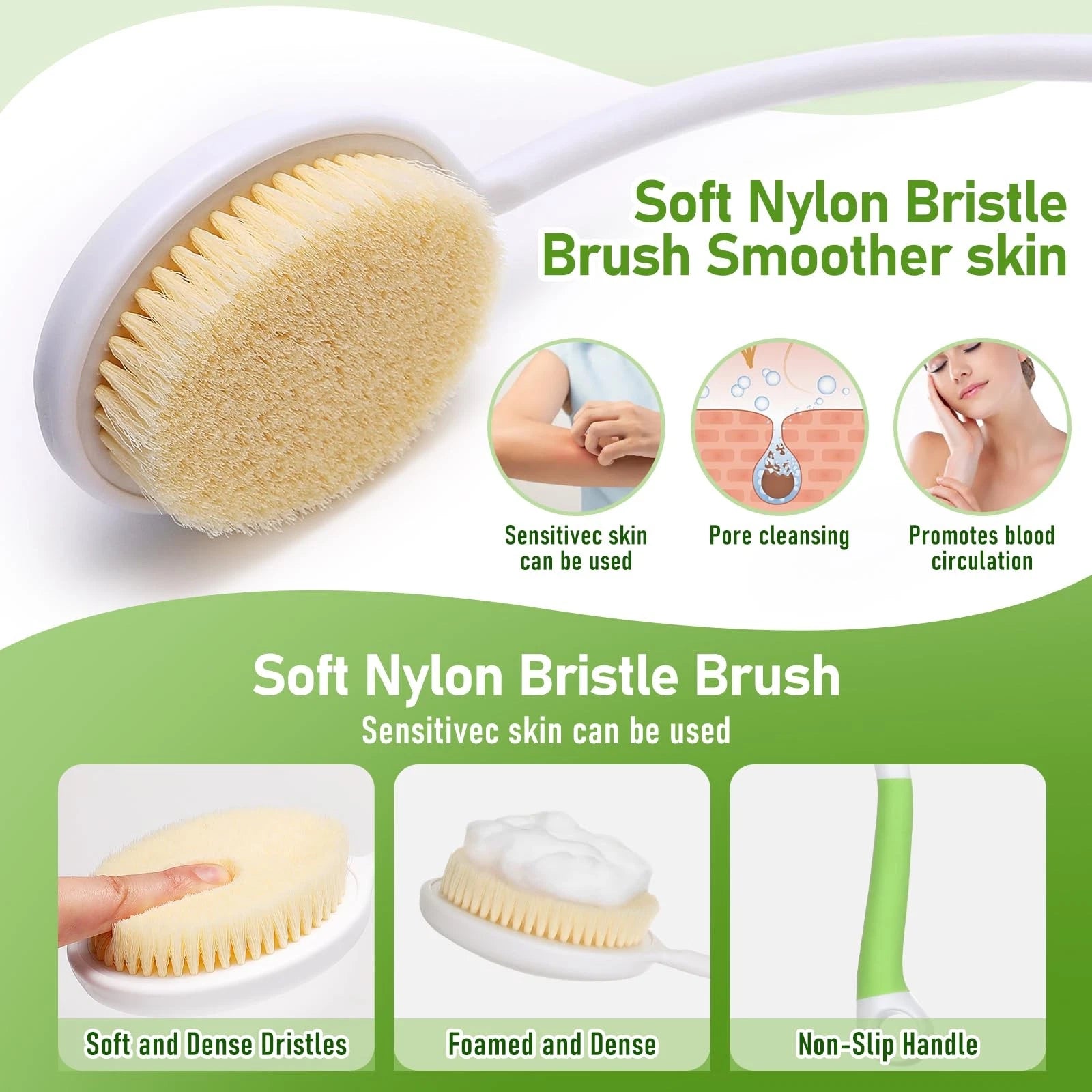 27.5” Back Bath Brush Long Handle for Shower and Silicone Body Scrubber, Show...