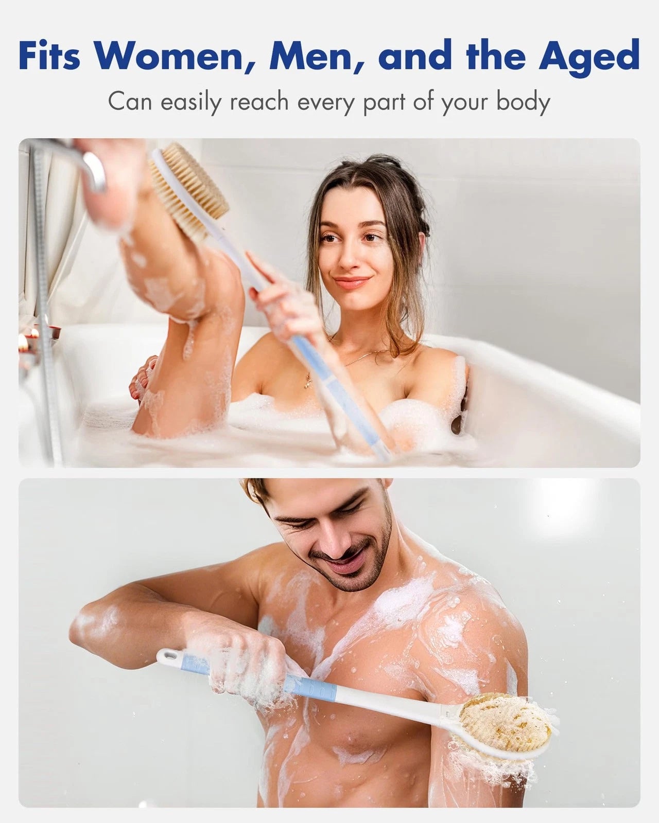 Back Scrubber Body Shower Brush with Long Handle Wet or Dry Exfoliator Brush